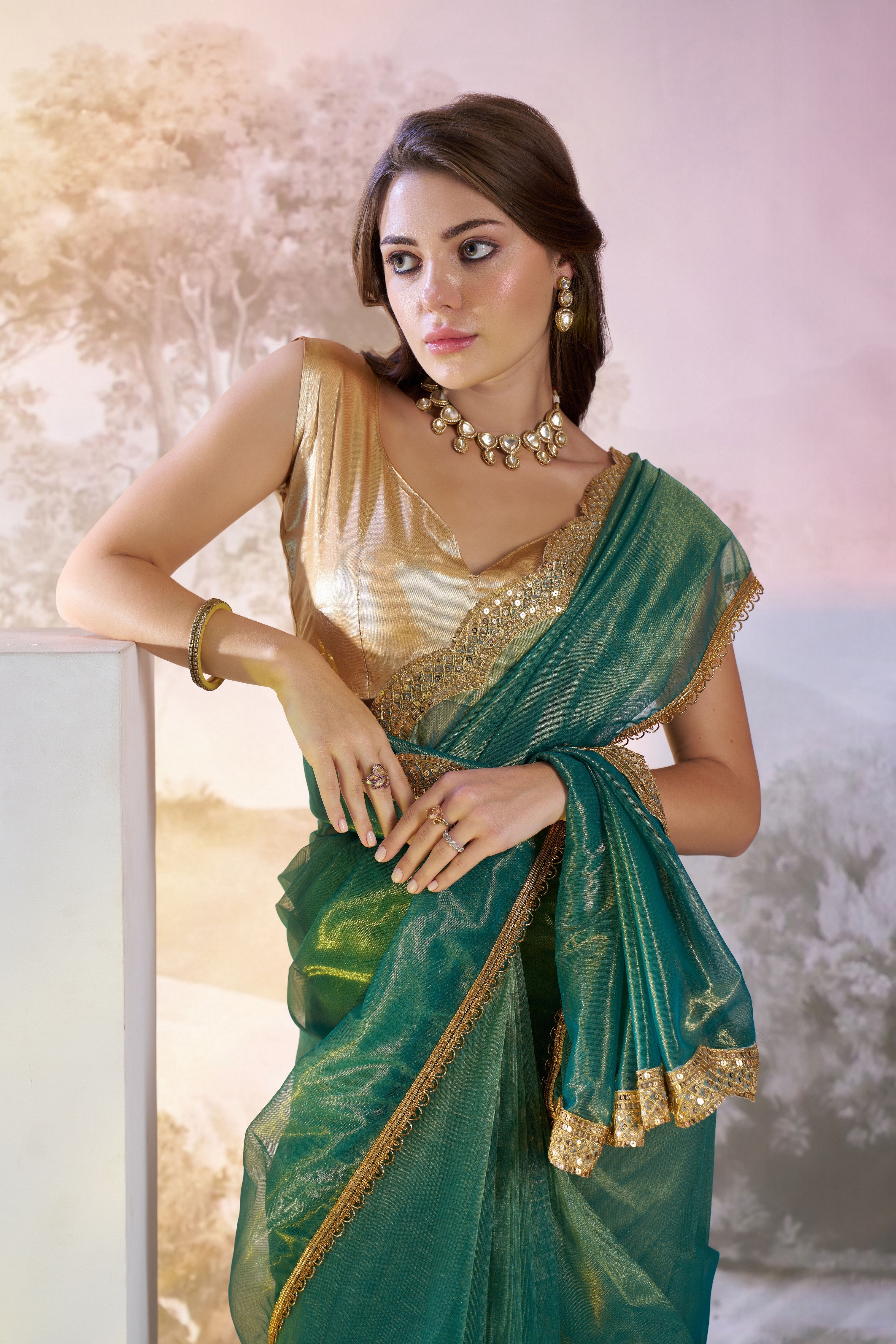 Sea Green Linen Cotton Digital Batik Printed Traditional Looks Saree