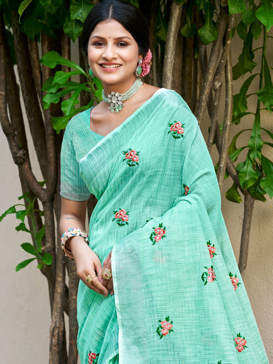 Sea Green Linen Saree With Effortless Style and Everyday Grace