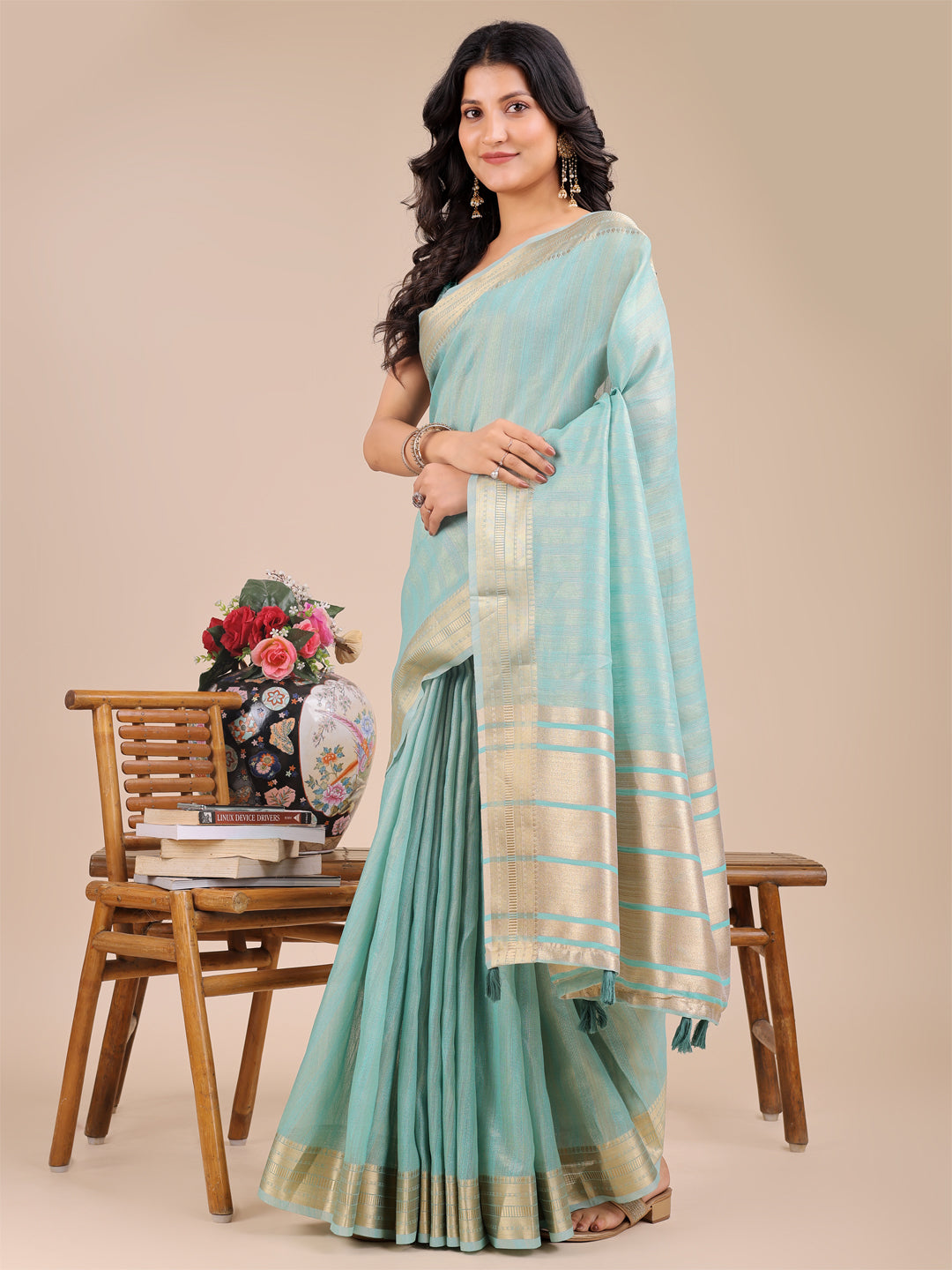 Sea Green Organza Woven Designer Traditonal Wear Saree