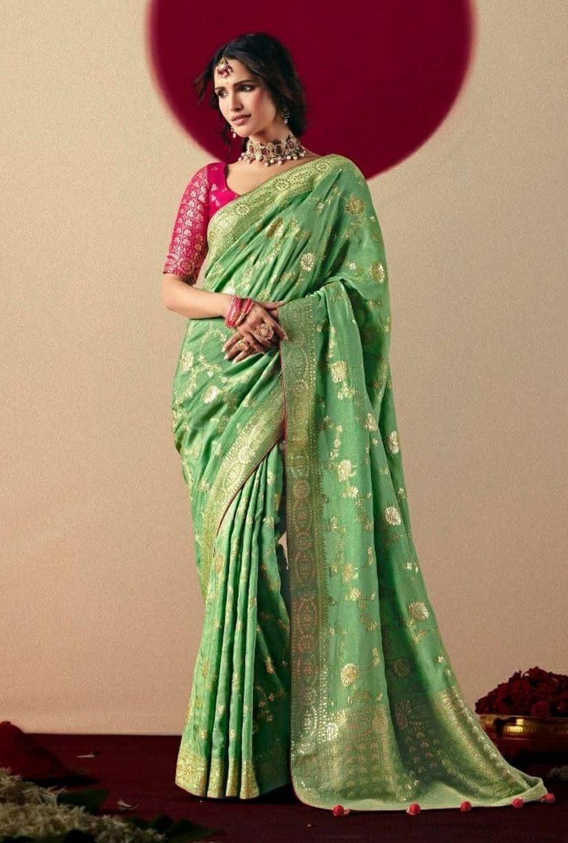 Sea Green Saree With Jacquard Woven Work