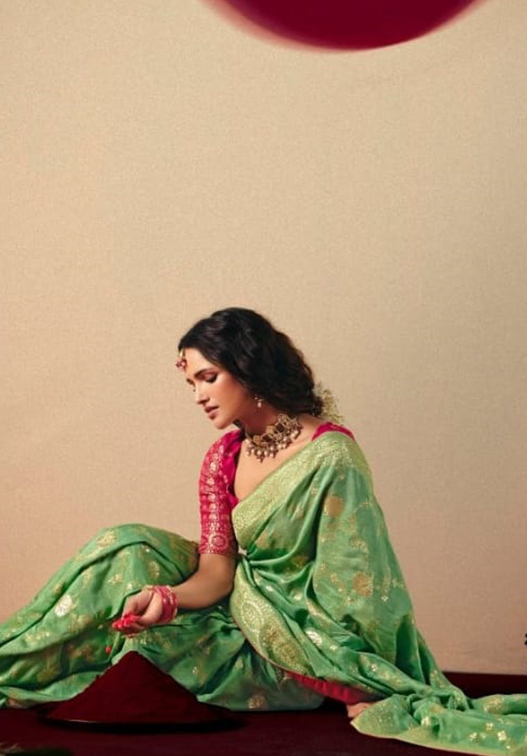 Sea Green Saree With Jacquard Woven Work