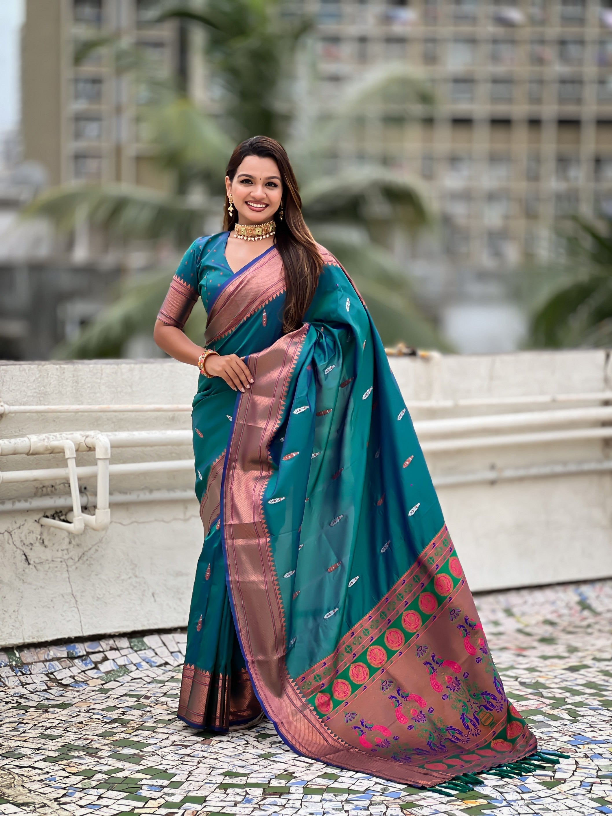 Sea Green Soft Silk Woven Meenakari Designer Rich Looks Saree
