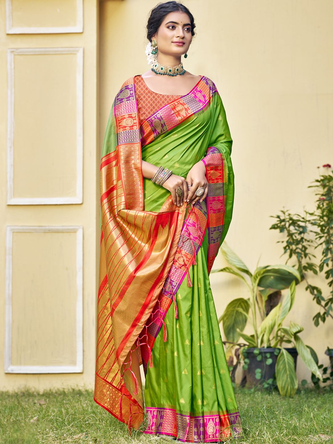 Serene Green Blossom Soft Silk Saree