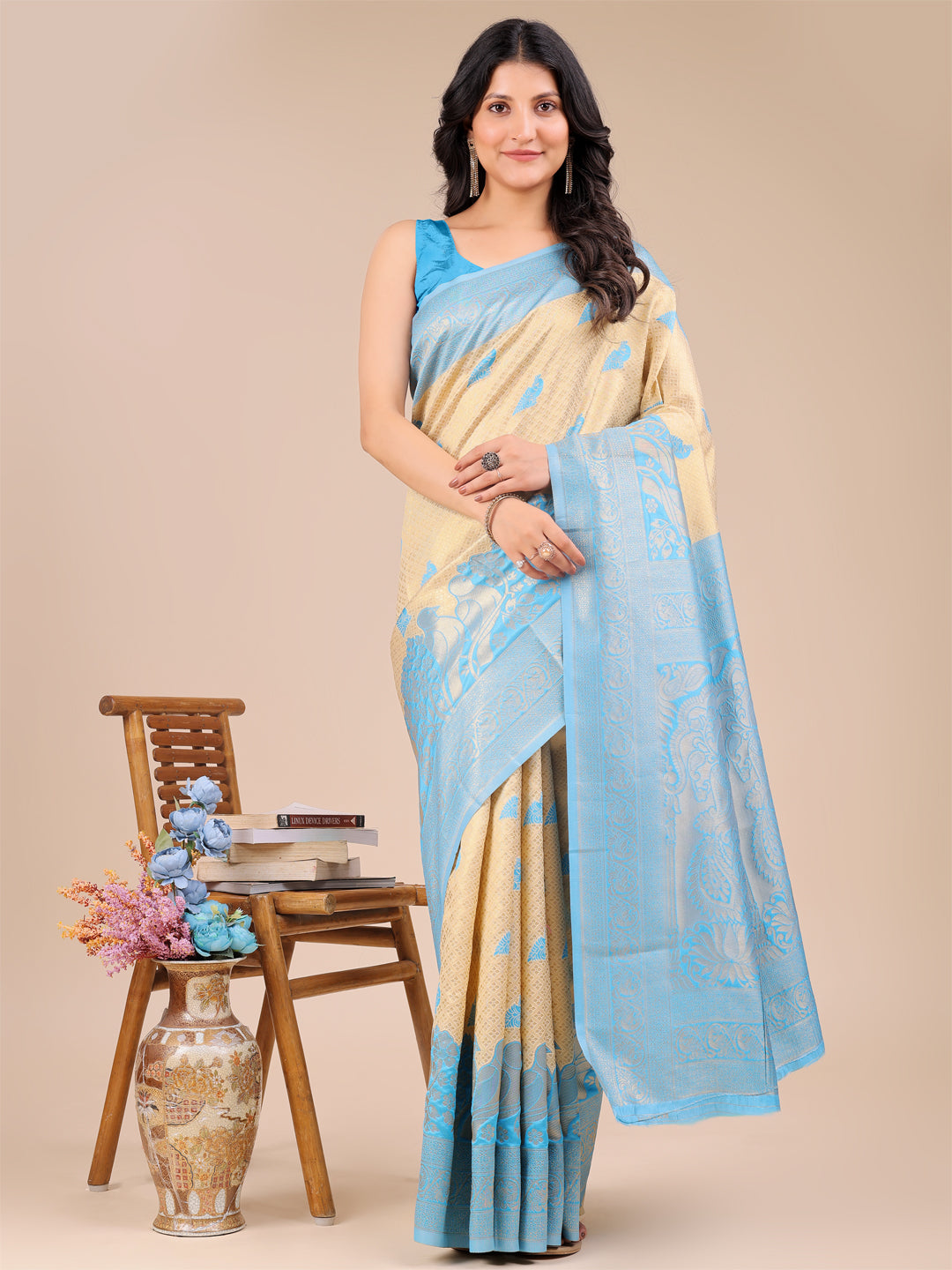 Sky Blue Banarasi Silk Woven Jacquard Designer Graceful Ceremonial Saree