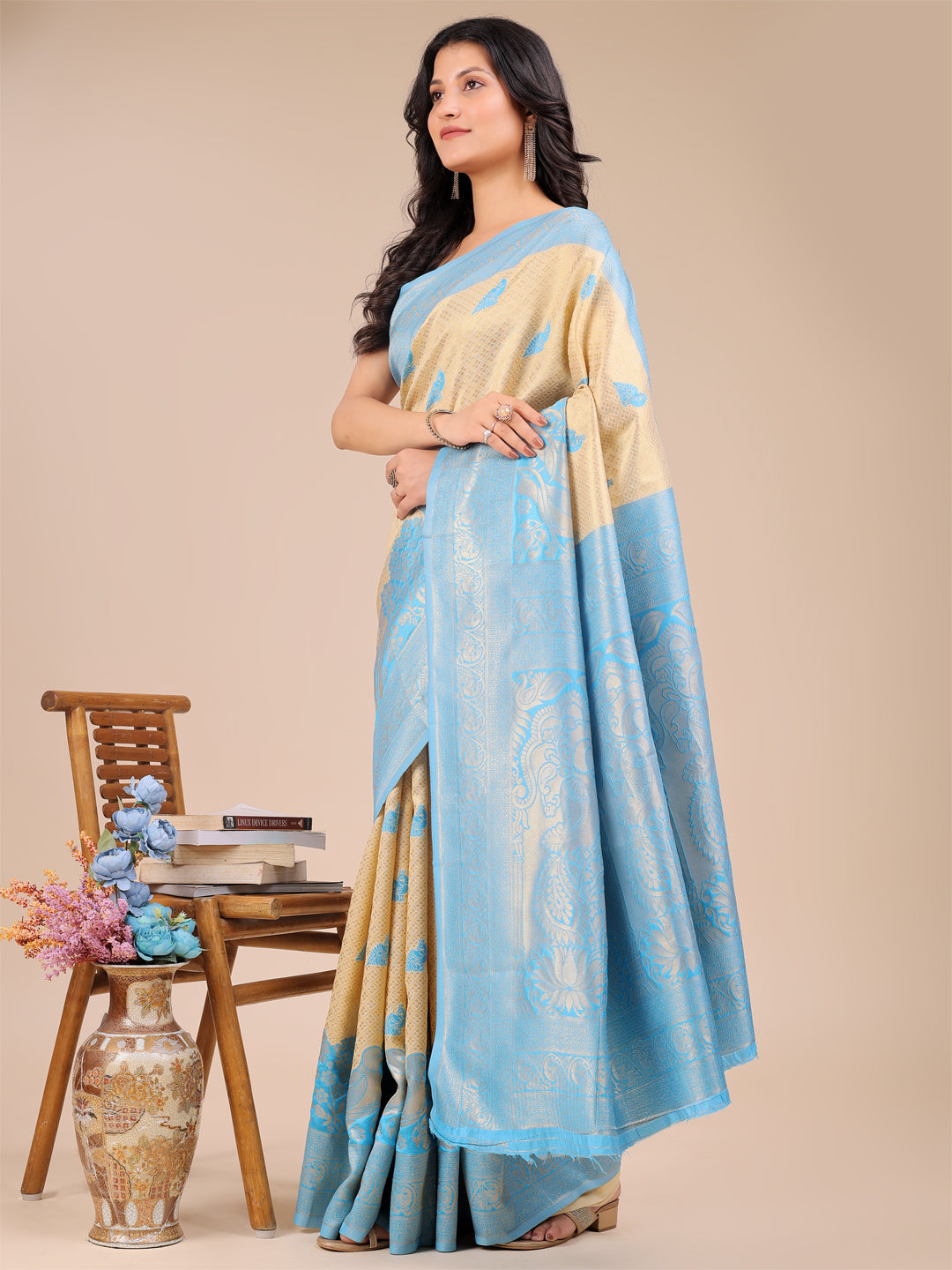 Sky Blue Banarasi Silk Woven Jacquard Designer Graceful Ceremonial Saree