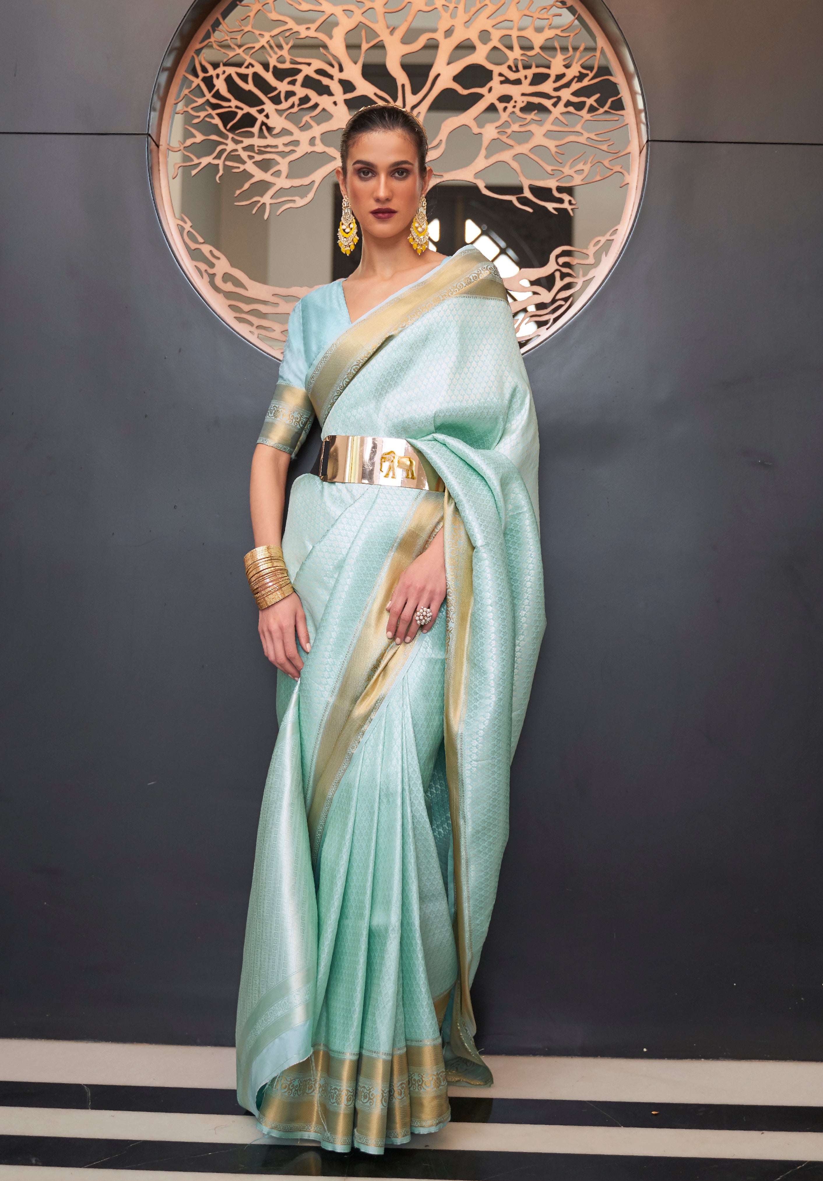 Sky Blue Handloom Silk Saree with Woven Work