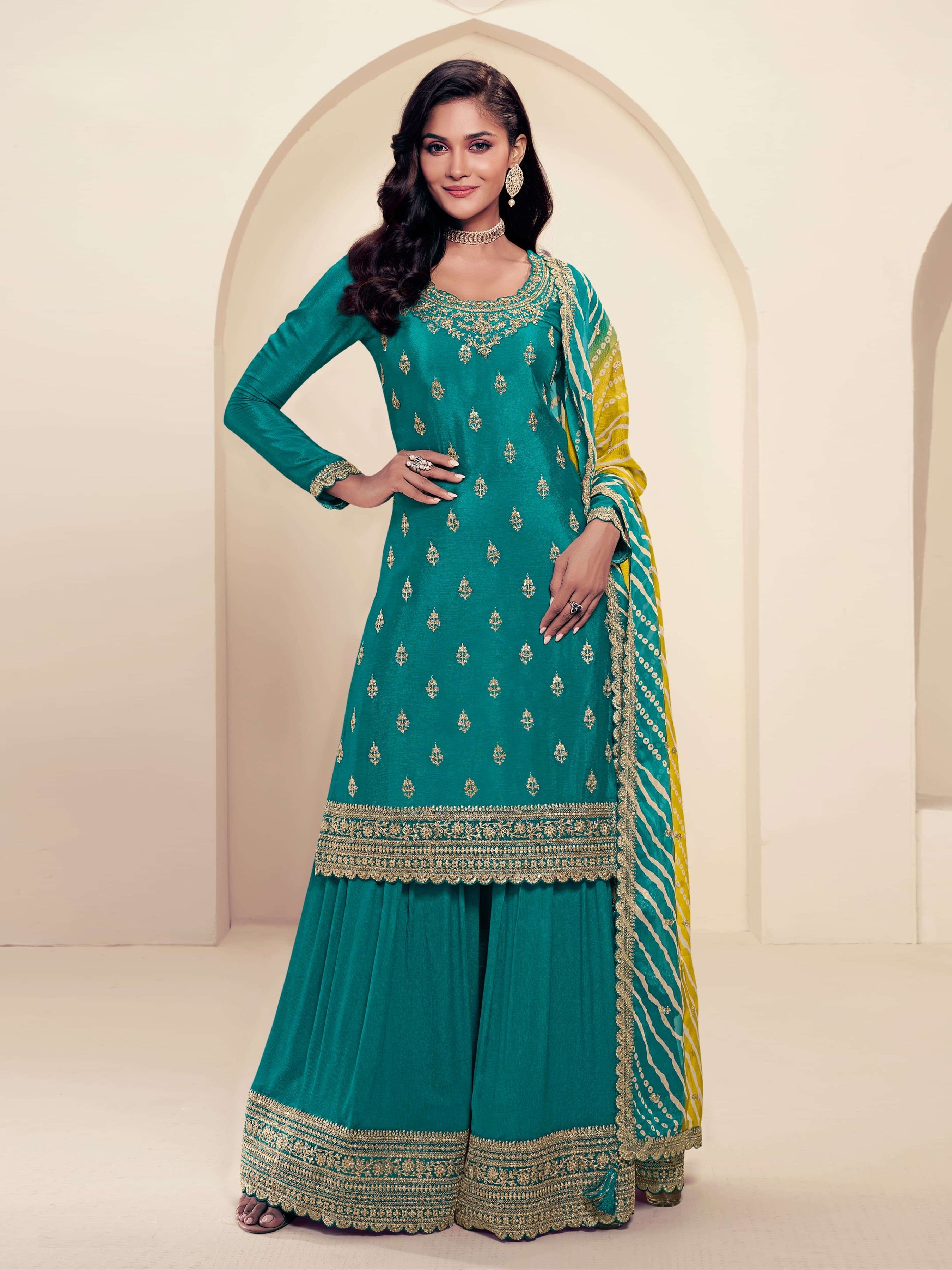 Sky Blue Heavy Designer Suit With Heavy Embroidery Work