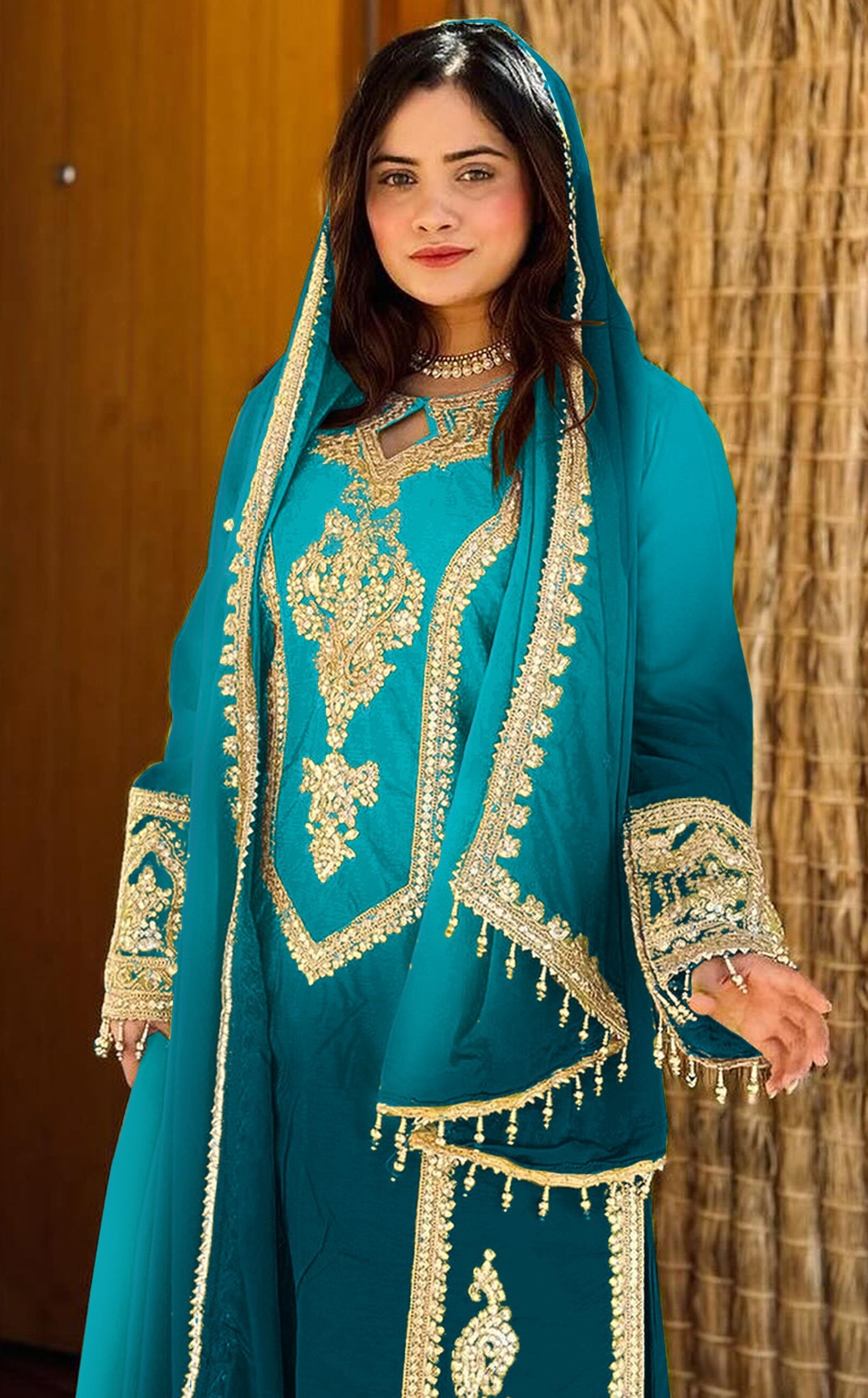Sky Blue Heavy Designer Suit With Heavy Embroidery Work