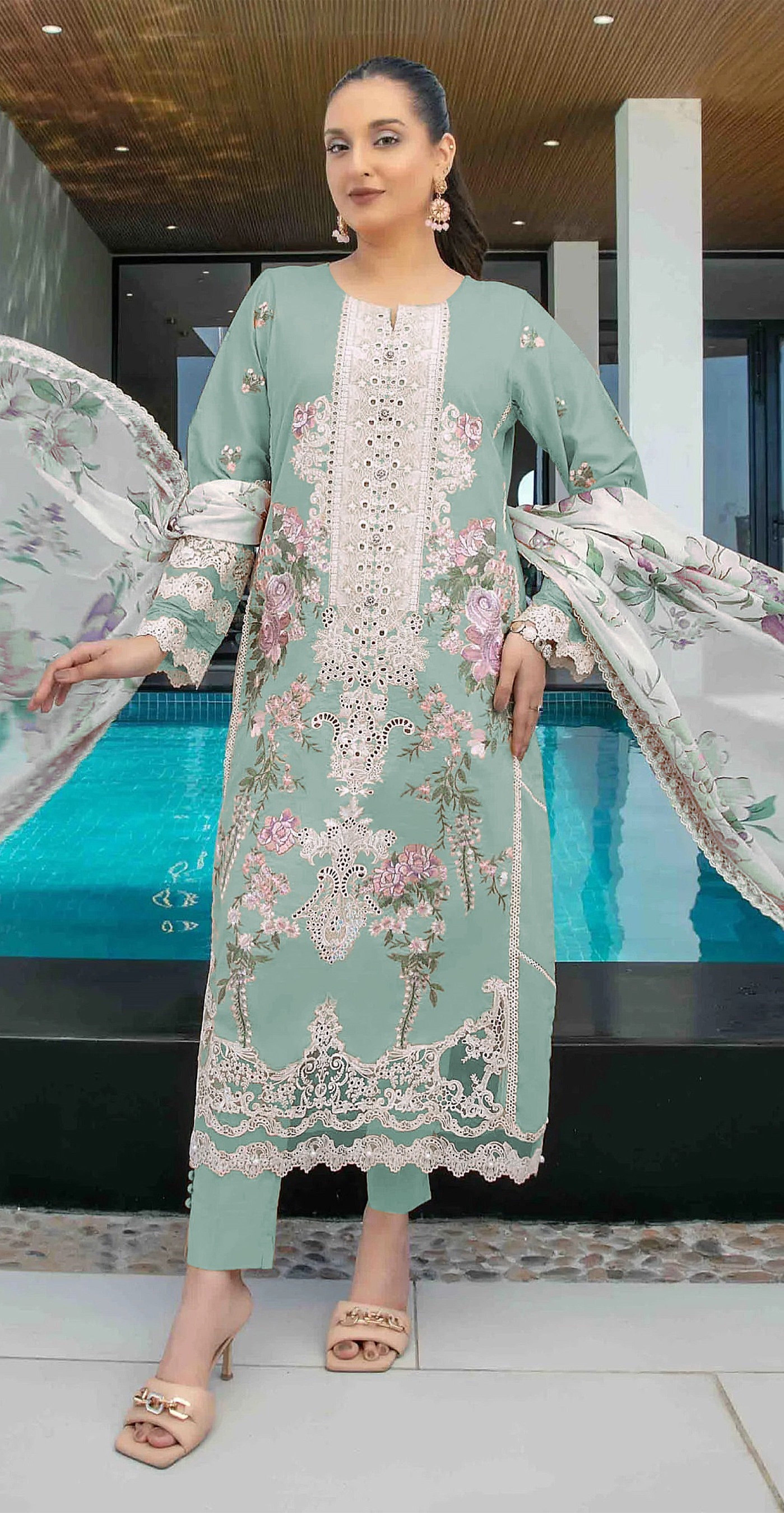 Sky Blue Heavy Designer Suit With Heavy Embroidery Work