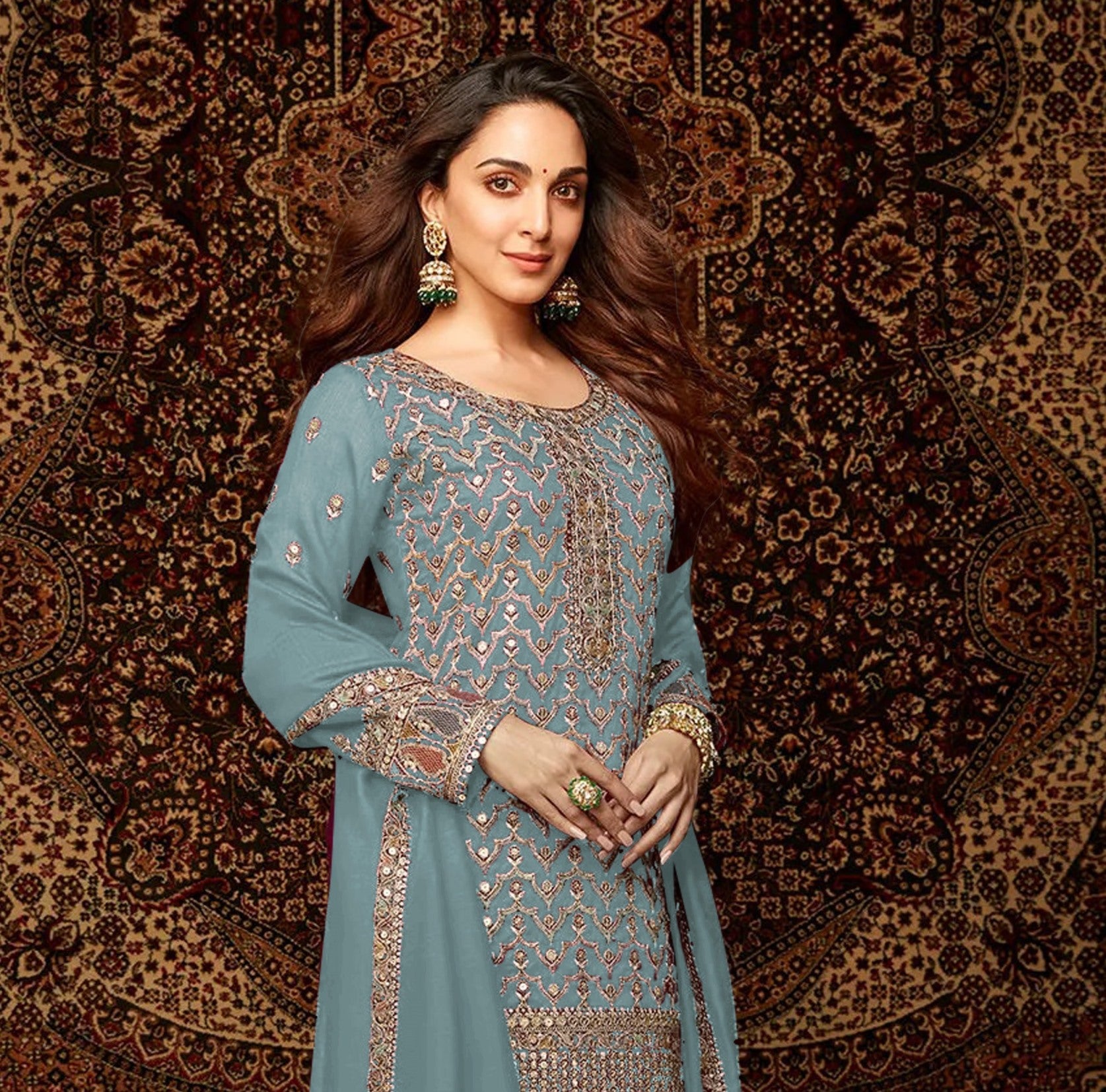 Sky Blue Heavy Designer Suit With Heavy Embroidery Work