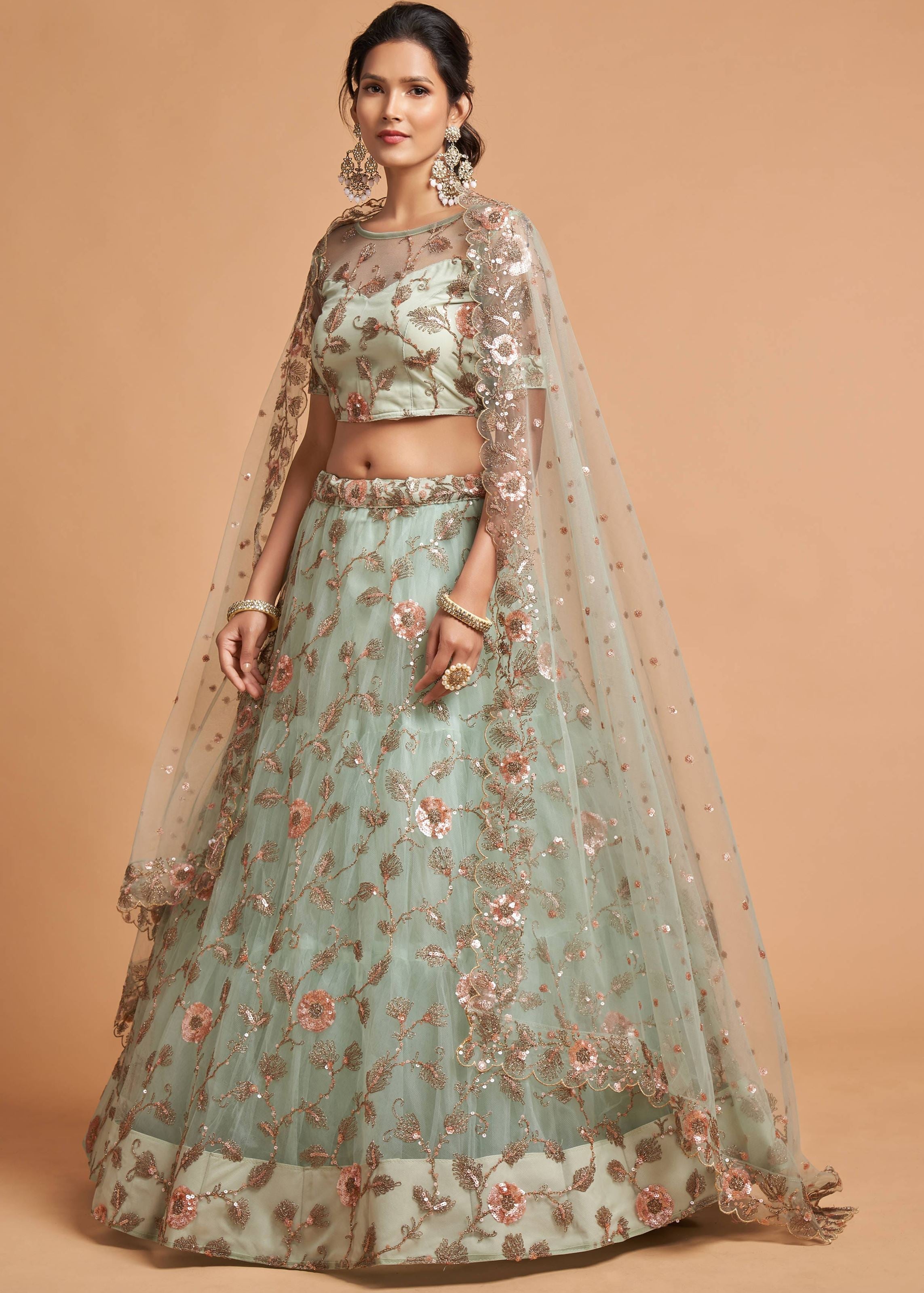 Sky Blue Lehenga Choli With Zari, Dori And Multiple Sequins Embroidery Work