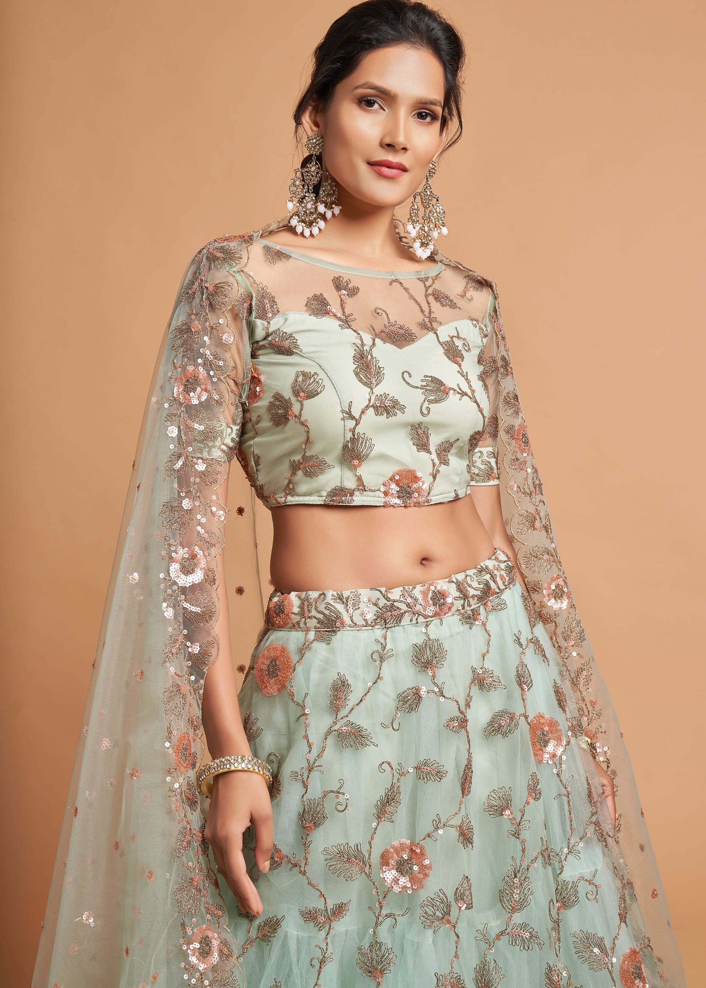 Sky Blue Lehenga Choli With Zari, Dori And Multiple Sequins Embroidery Work