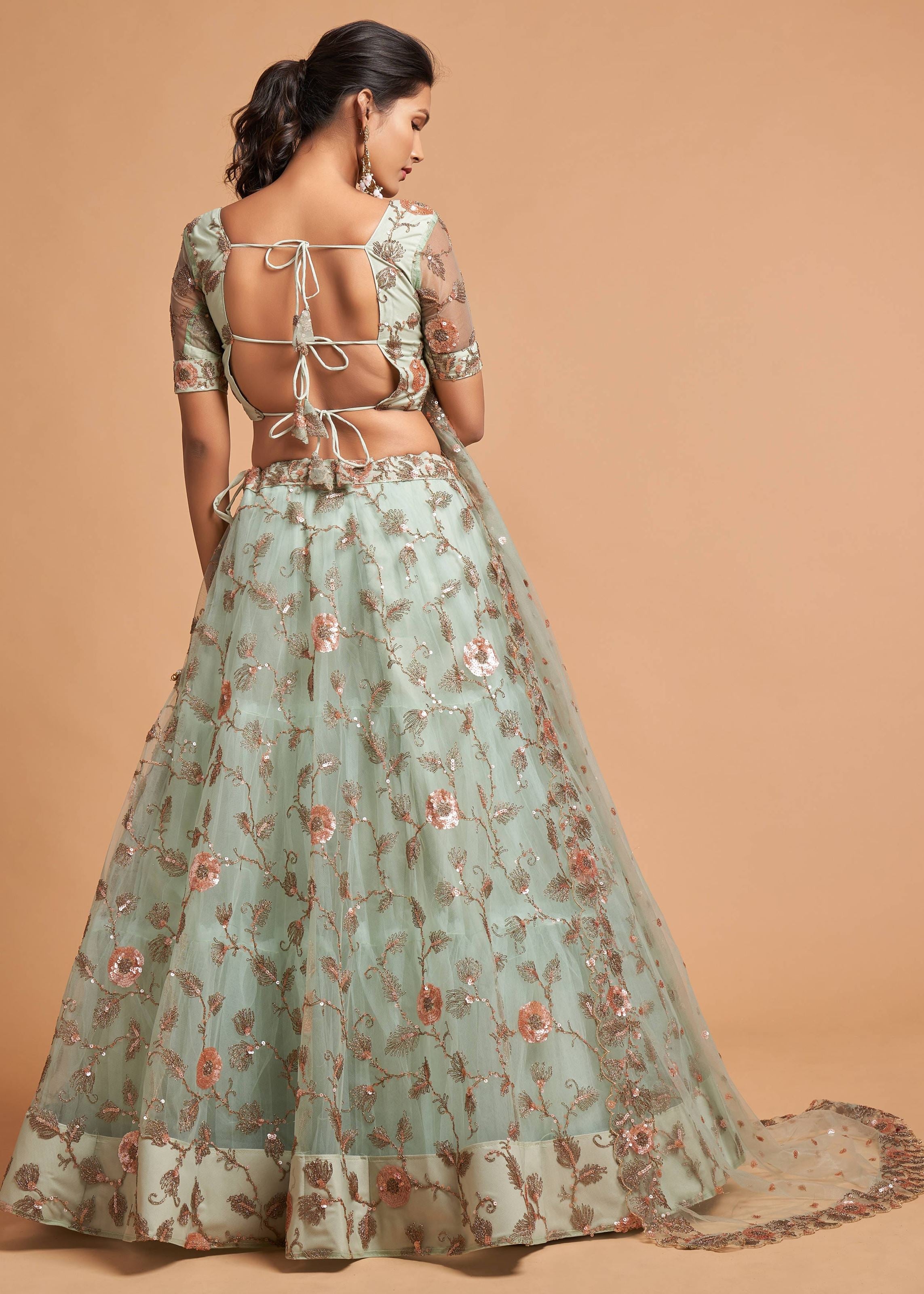 Sky Blue Lehenga Choli With Zari, Dori And Multiple Sequins Embroidery Work