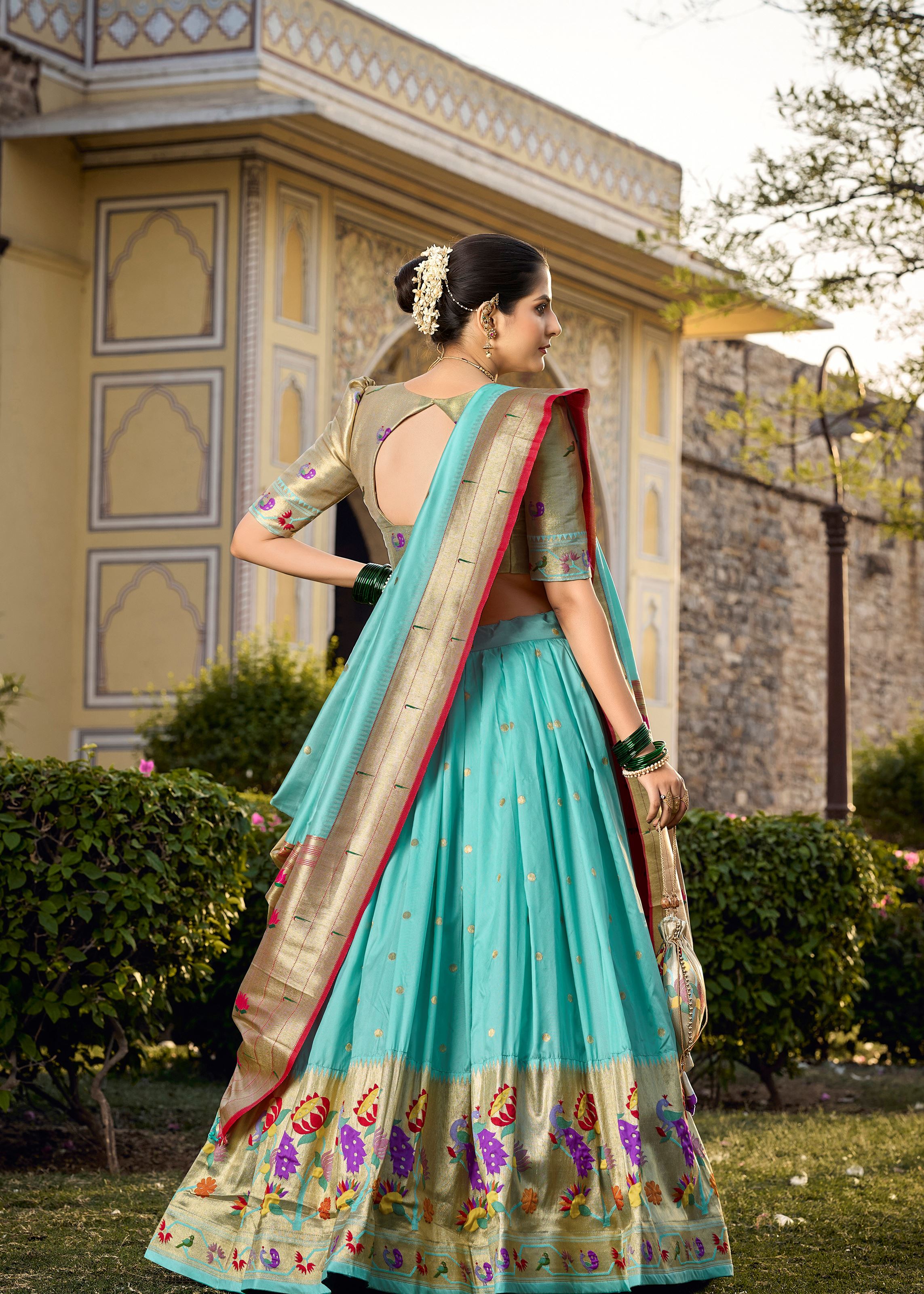 Sky Blue Perfection Traditional Jacquard Silk Lehenga With Timeless Zari Elegance