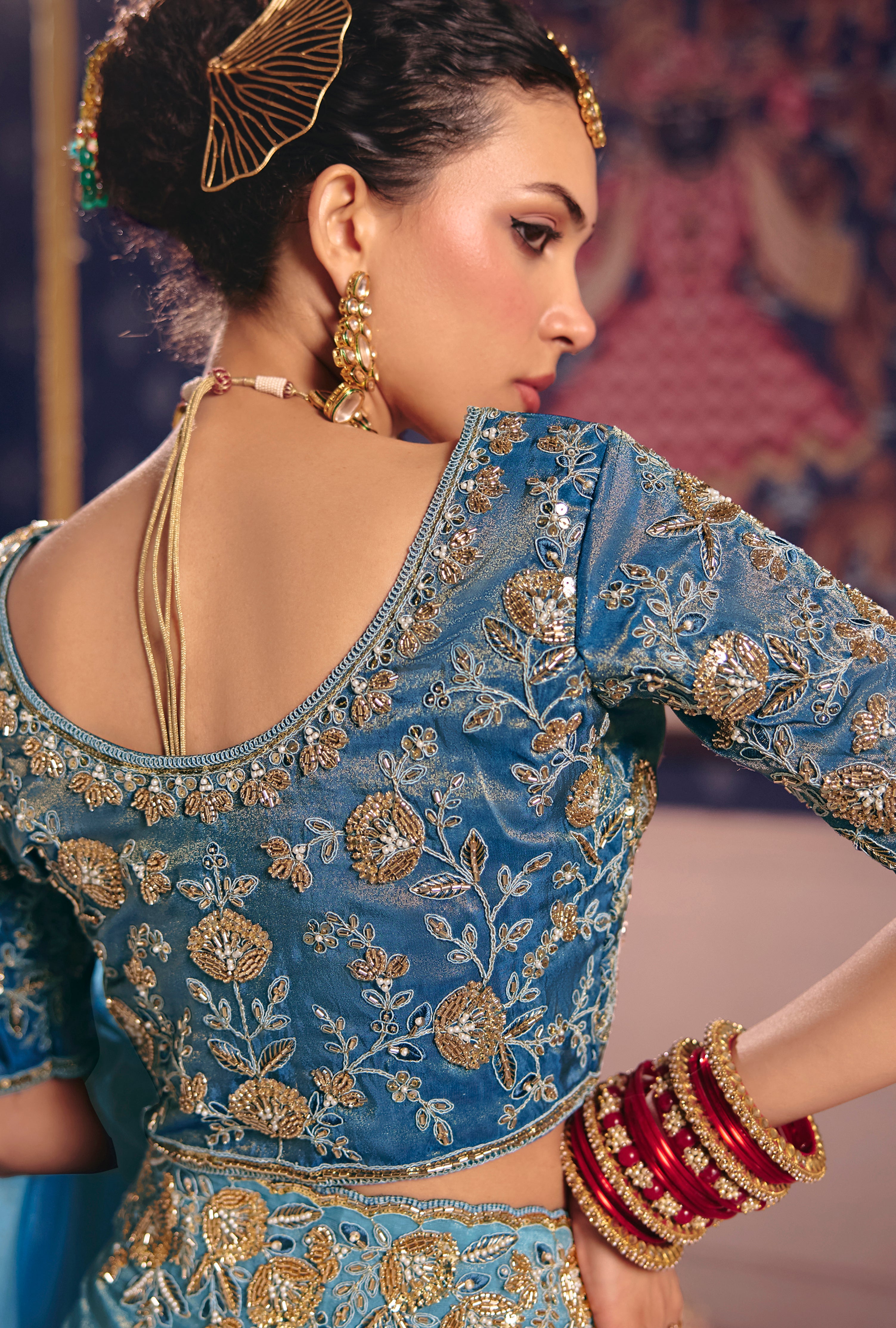 Sky Blue Saree With Heavy Embroidery, Beads With Sequince Work