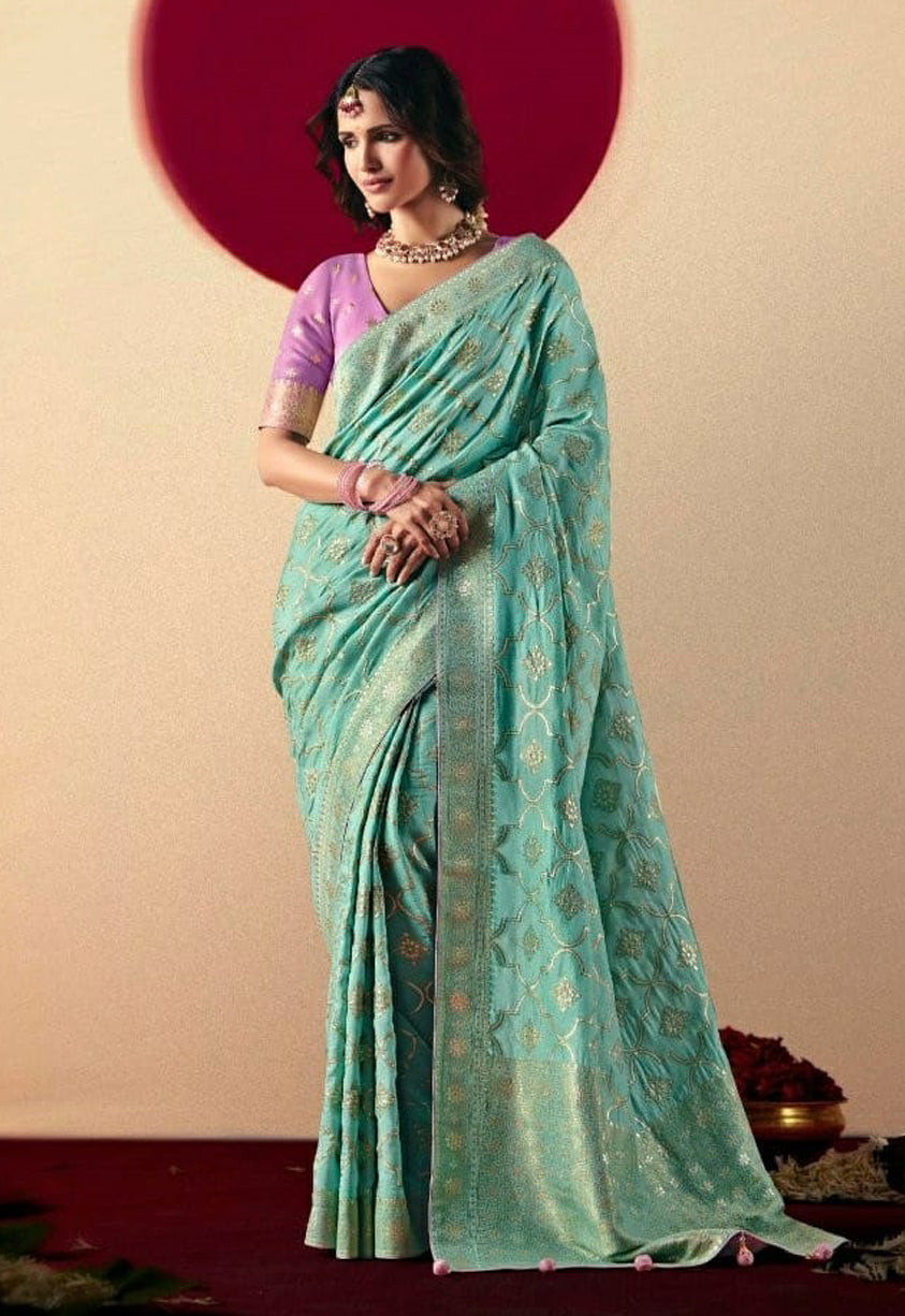 Sky Blue Saree With Jacquard Woven Work