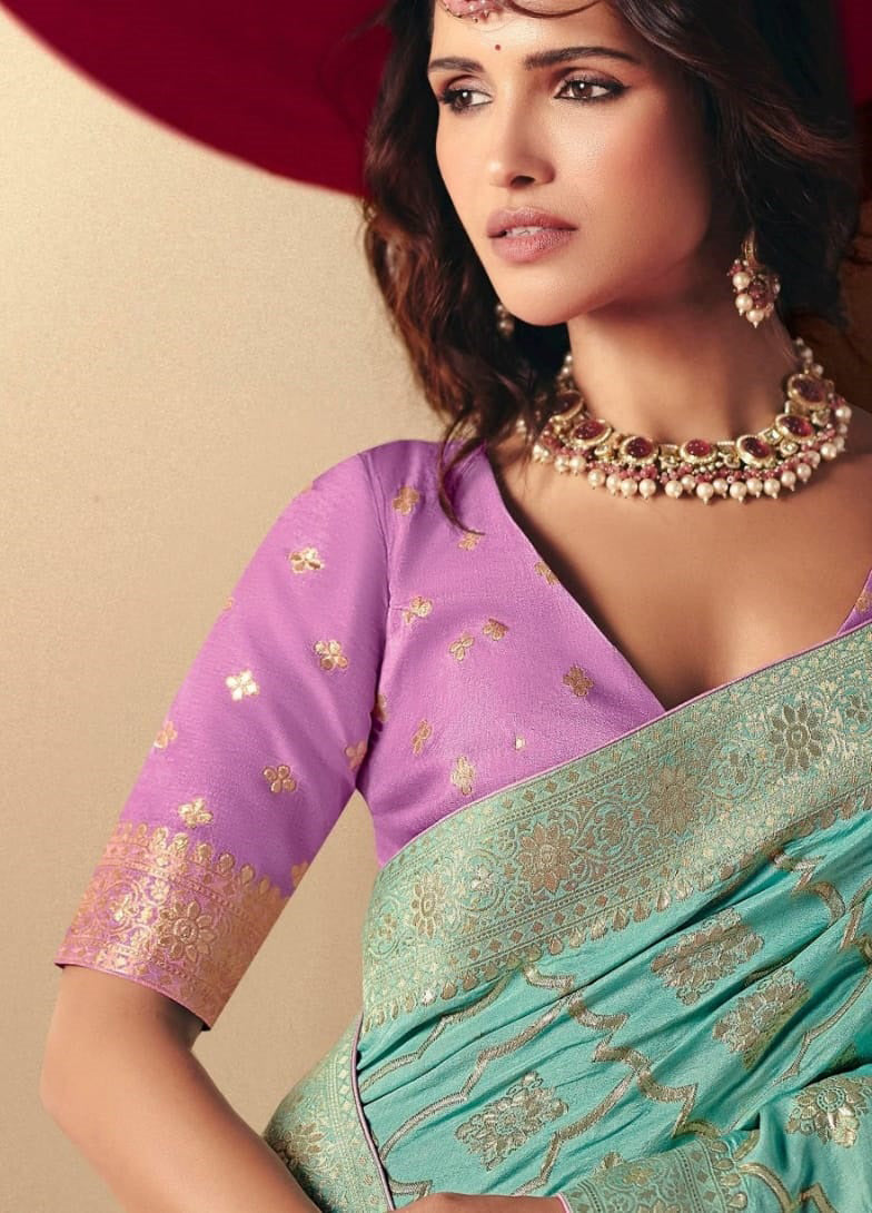 Sky Blue Saree With Jacquard Woven Work