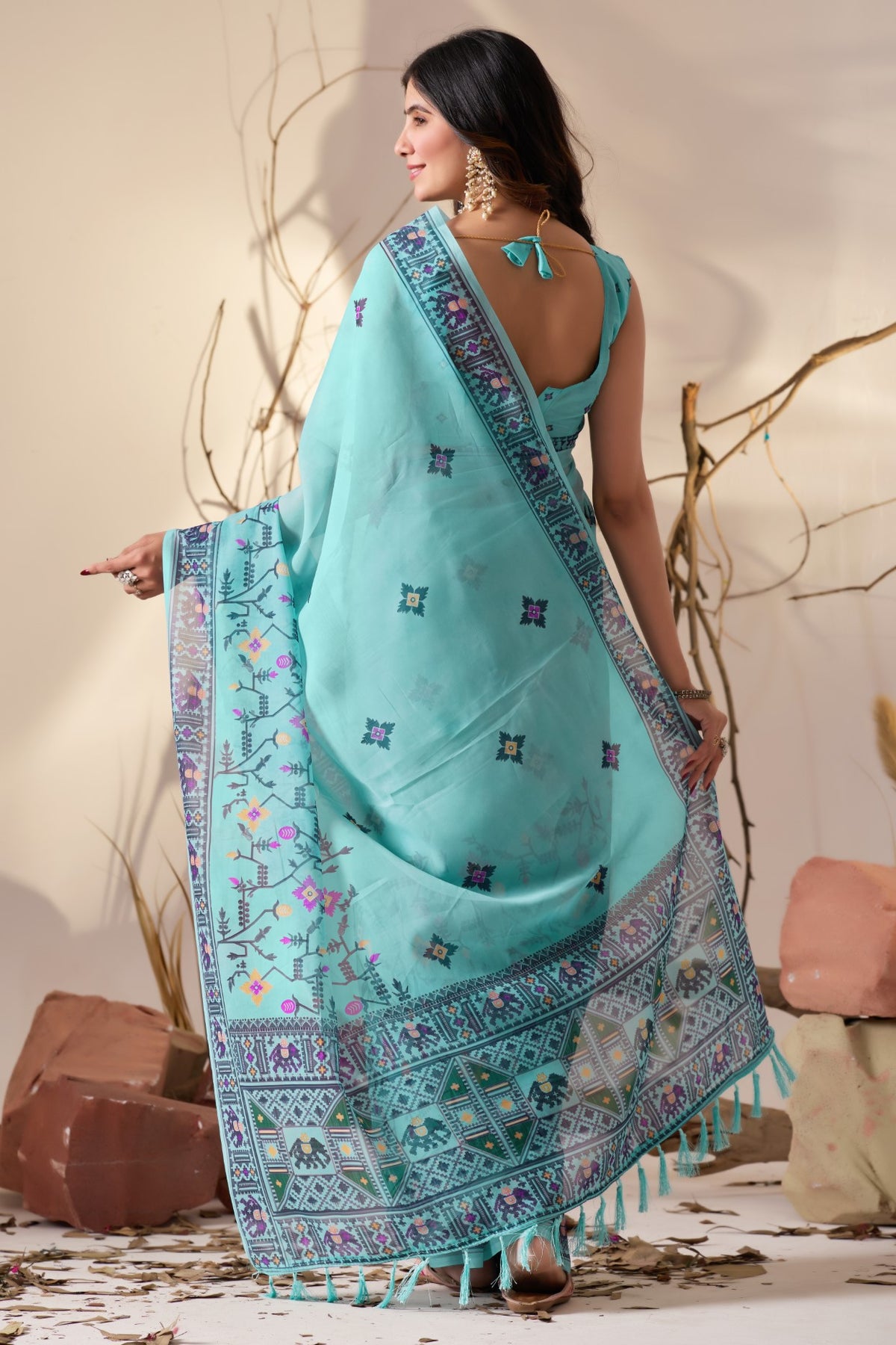 Sky Blue Soft Georgette Saree With Digital Printed Premium Classic Saree
