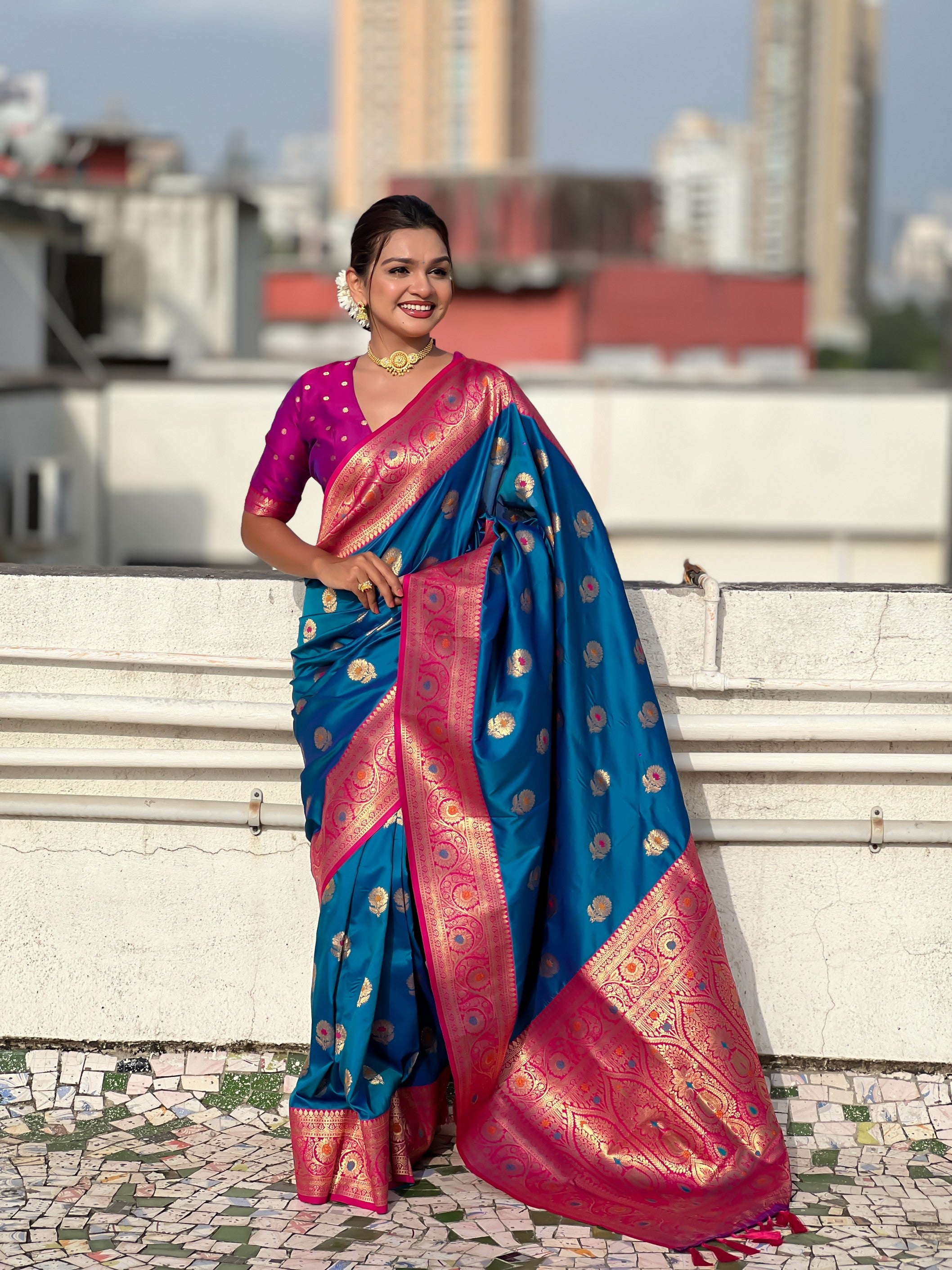 Sky Blue Soft Silk Woven Meenakari Designer Trending Partywear Saree