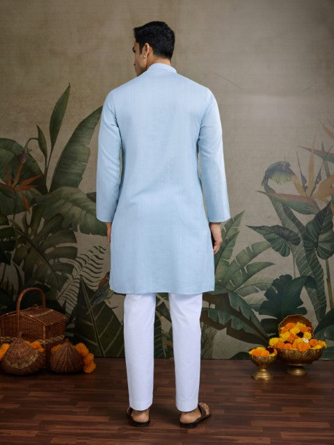 Sky Blue Viscose Silk Woven & Mirror Embroidery Kurta with Dupatta