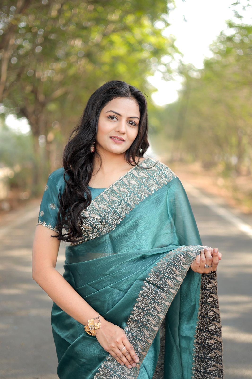 Sky Colour Burburry Silk Heavy Work Saree