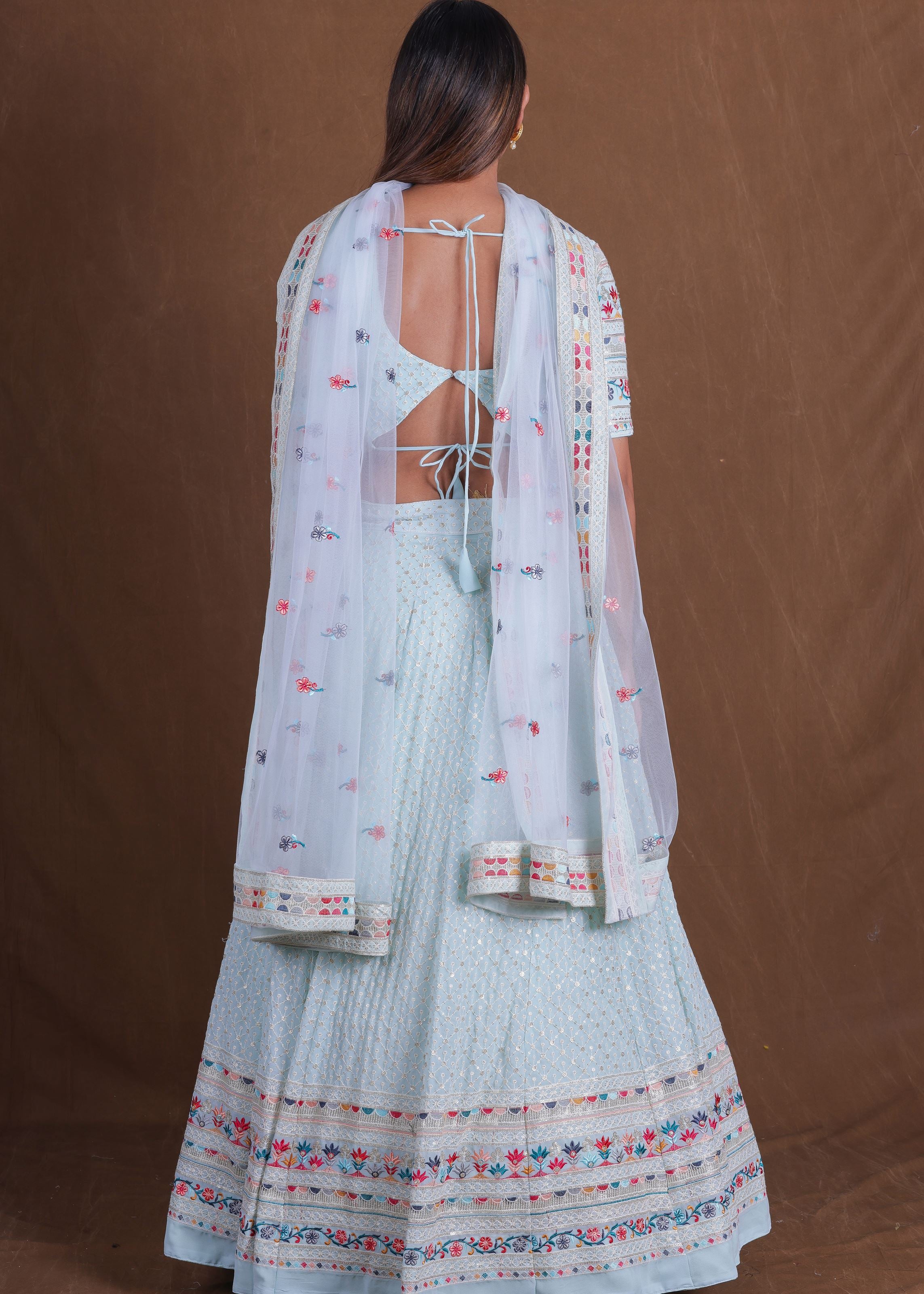 Skyblue Multi Thread Work Georgette Lehenga Choli