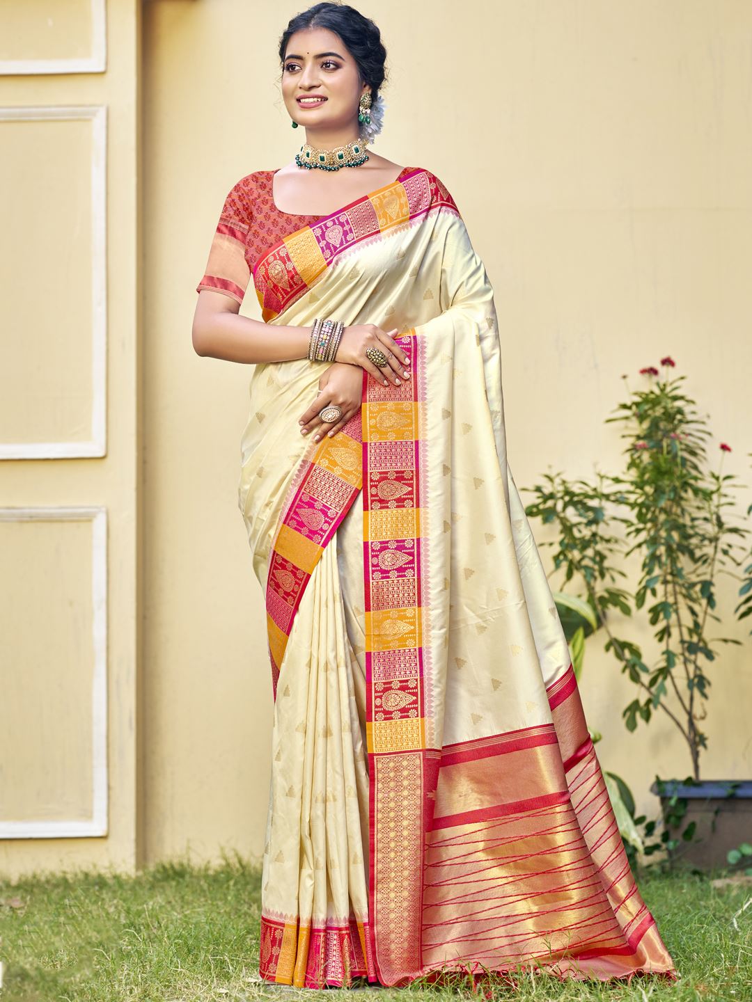 Soft Cream Radiance Silk Saree