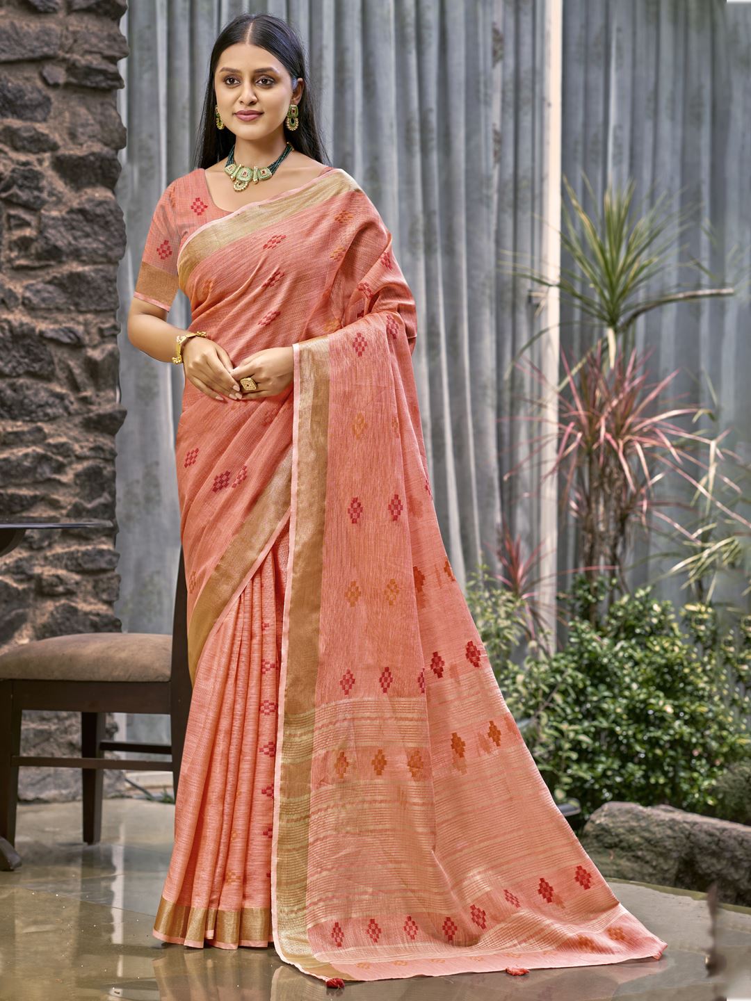 Soft Peach Dream Linen Saree