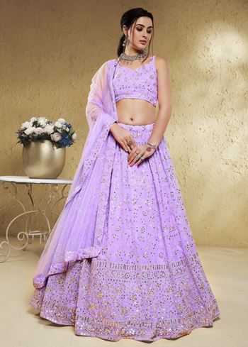 Spectacular Lavender Embroidered Georgette Bridesmaid Lehenga Choli
