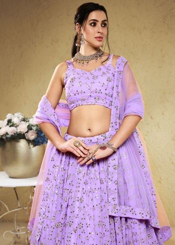 Spectacular Lavender Embroidered Georgette Bridesmaid Lehenga Choli