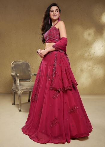 Stunning Pink Sequins Georgette Engagement Wear Lehenga Choli