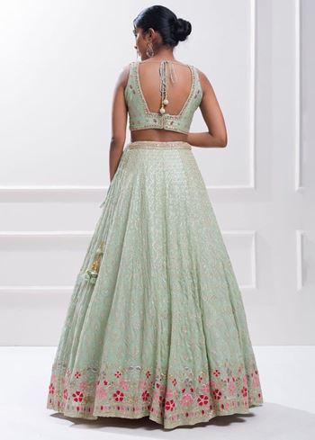 Stunning Pista Green Sequins Georgette Traditional Lehenga Choli