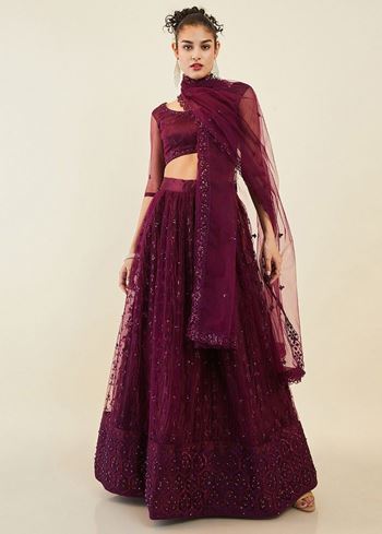 Stunning Purple Sequins Net Reception Wear Lehenga Choli With Dupatta