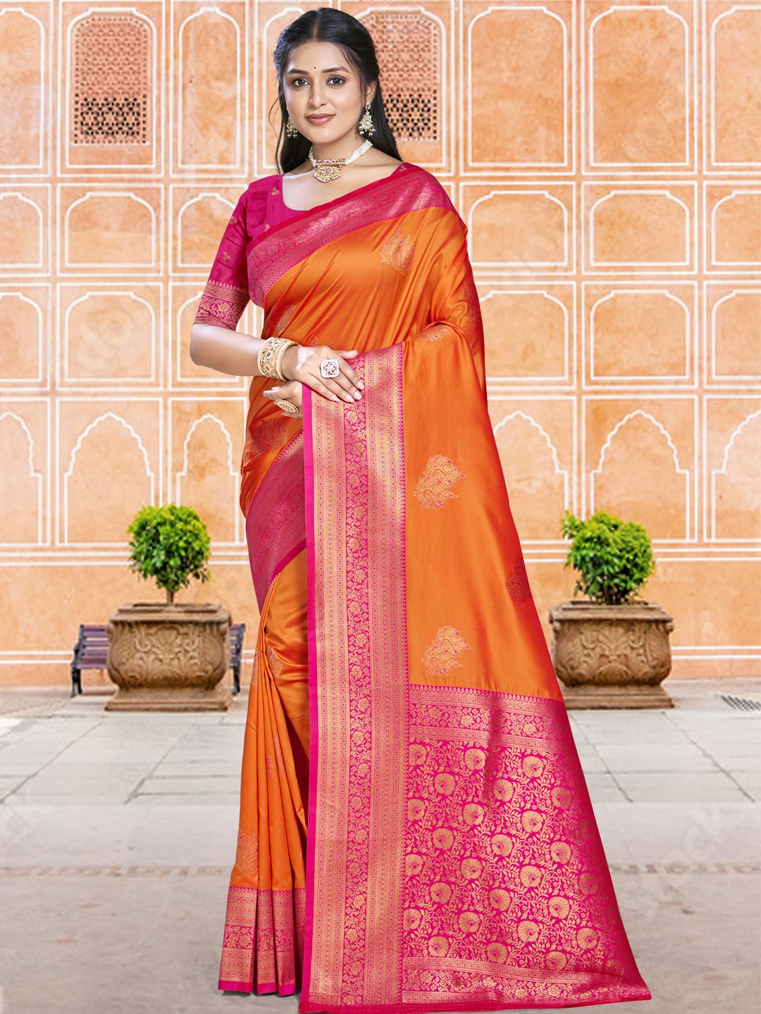 Sunlit Orange Colour Soft Silk Saree