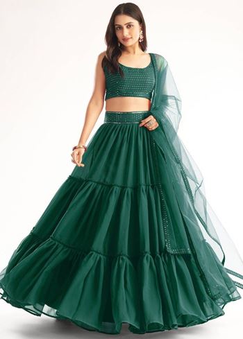 Sweet Green Georgette Reception Wear Lehenga Choli With Dupatta