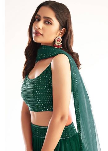 Sweet Green Georgette Reception Wear Lehenga Choli With Dupatta