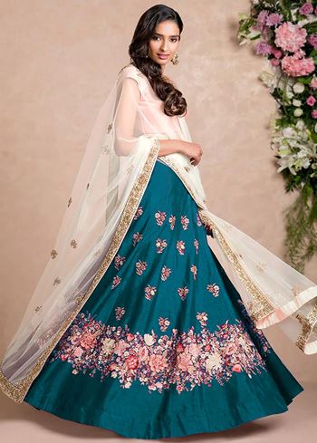 Teal Blue Dori Embroidered Silk Bridal Wedding Lehenga Choli