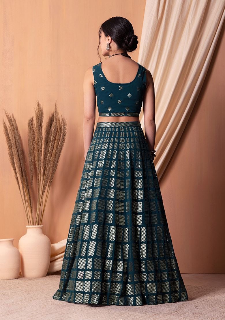 Teal Blue Georgette Lehenga Choli With Sequins & Thread Embroidery Work