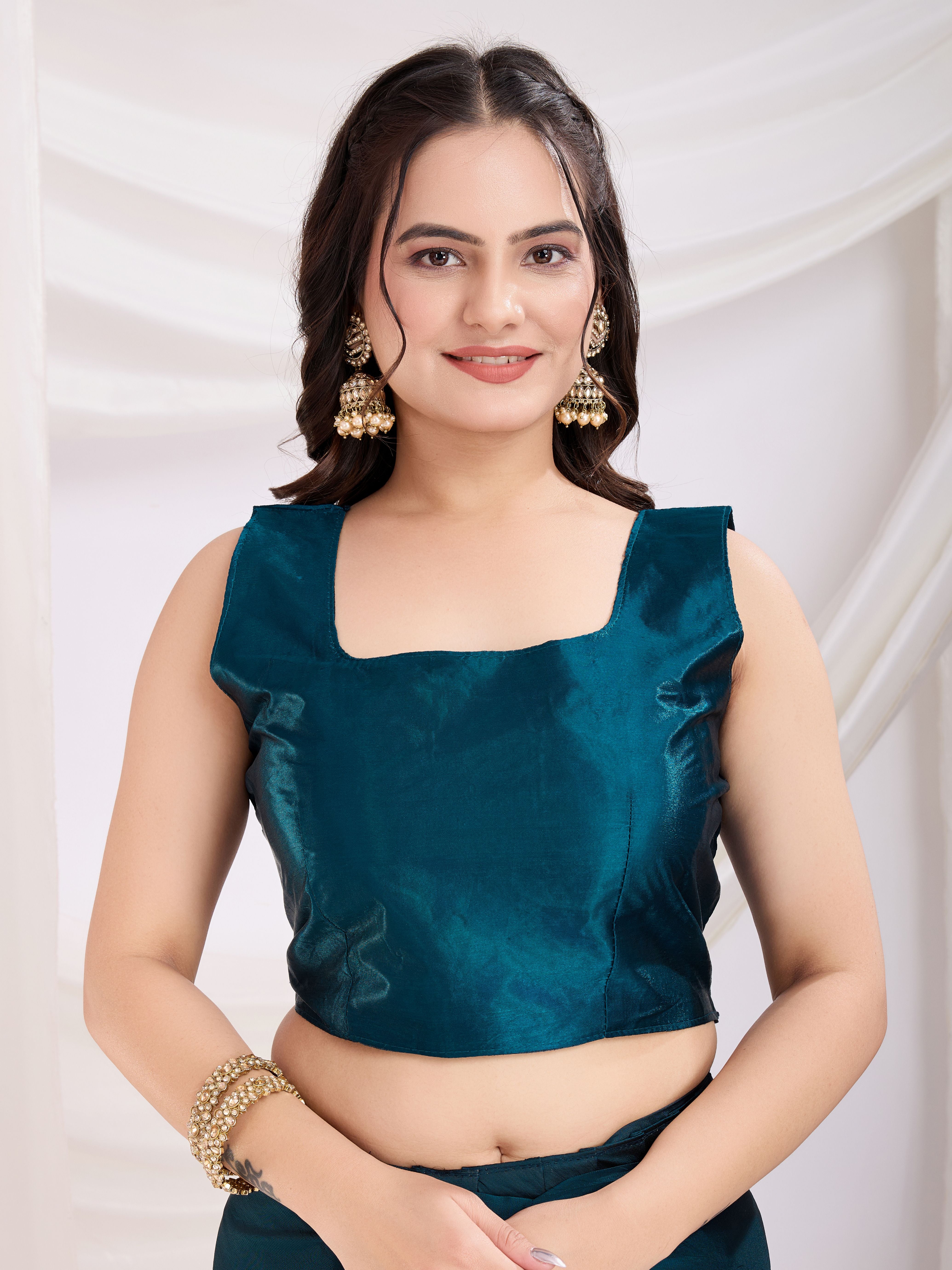 Teal Blue Rangoli Silk Ready To Wear Saree With Swarovski Work