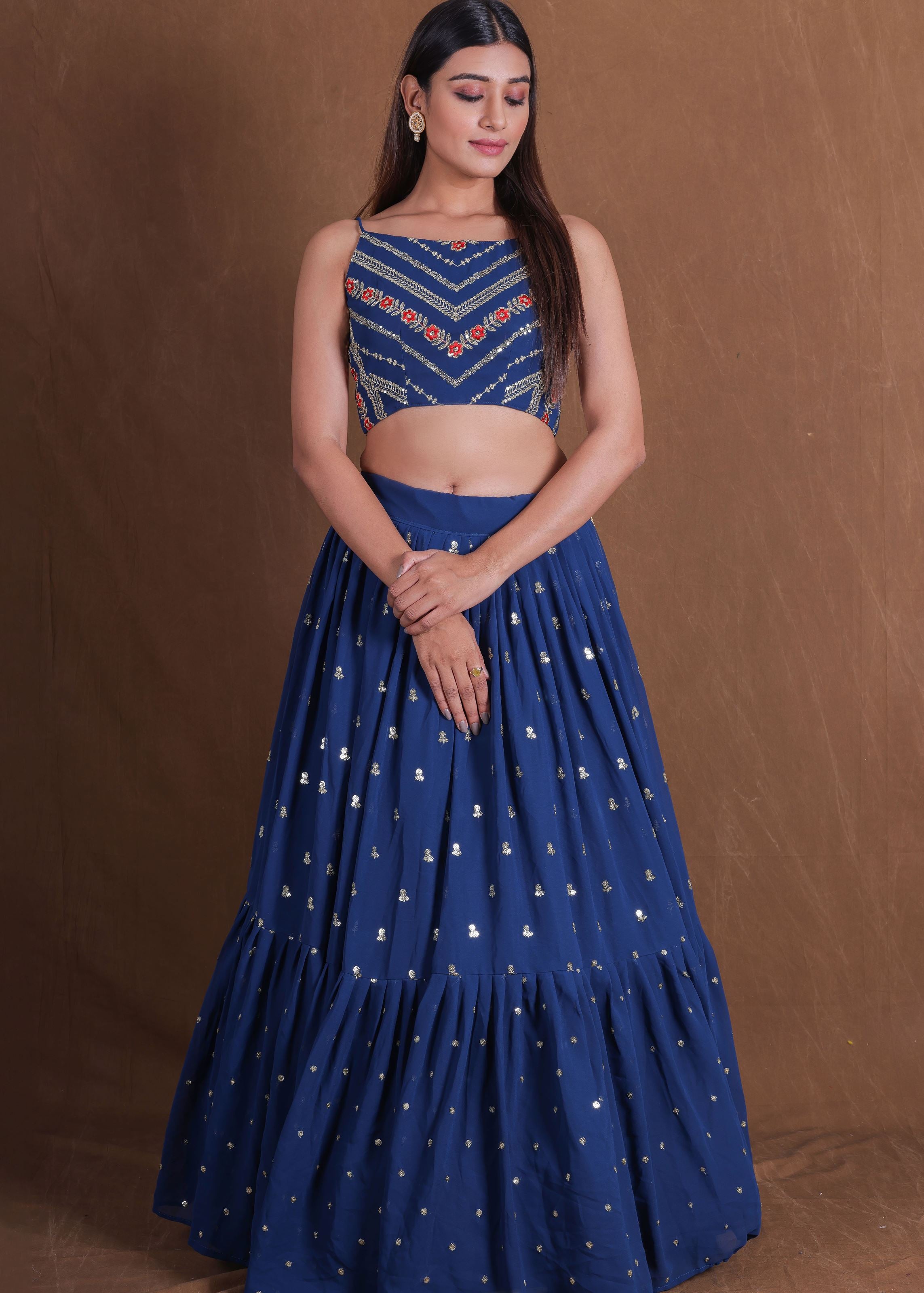 Teal Blue Ruffle Style Sequence Embroidery Work Lehenga Choli