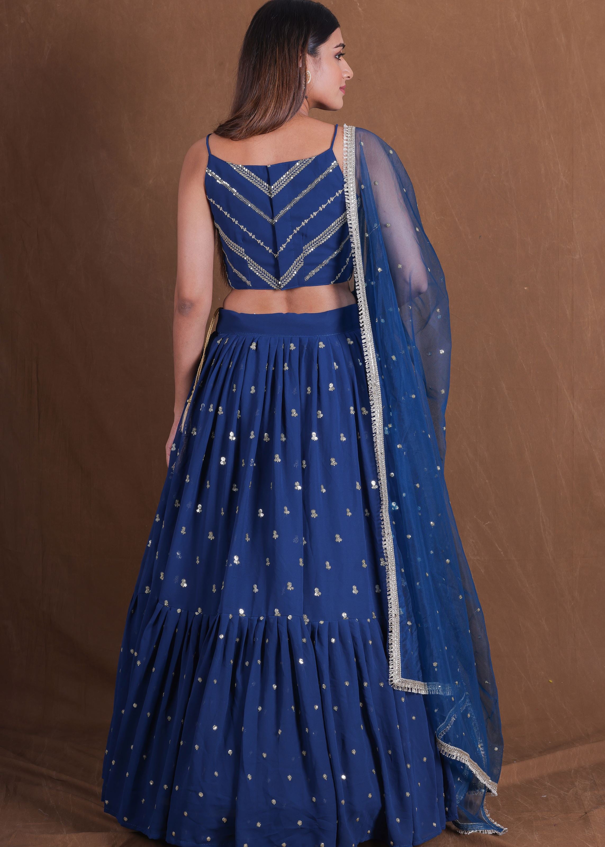 Teal Blue Ruffle Style Sequence Embroidery Work Lehenga Choli