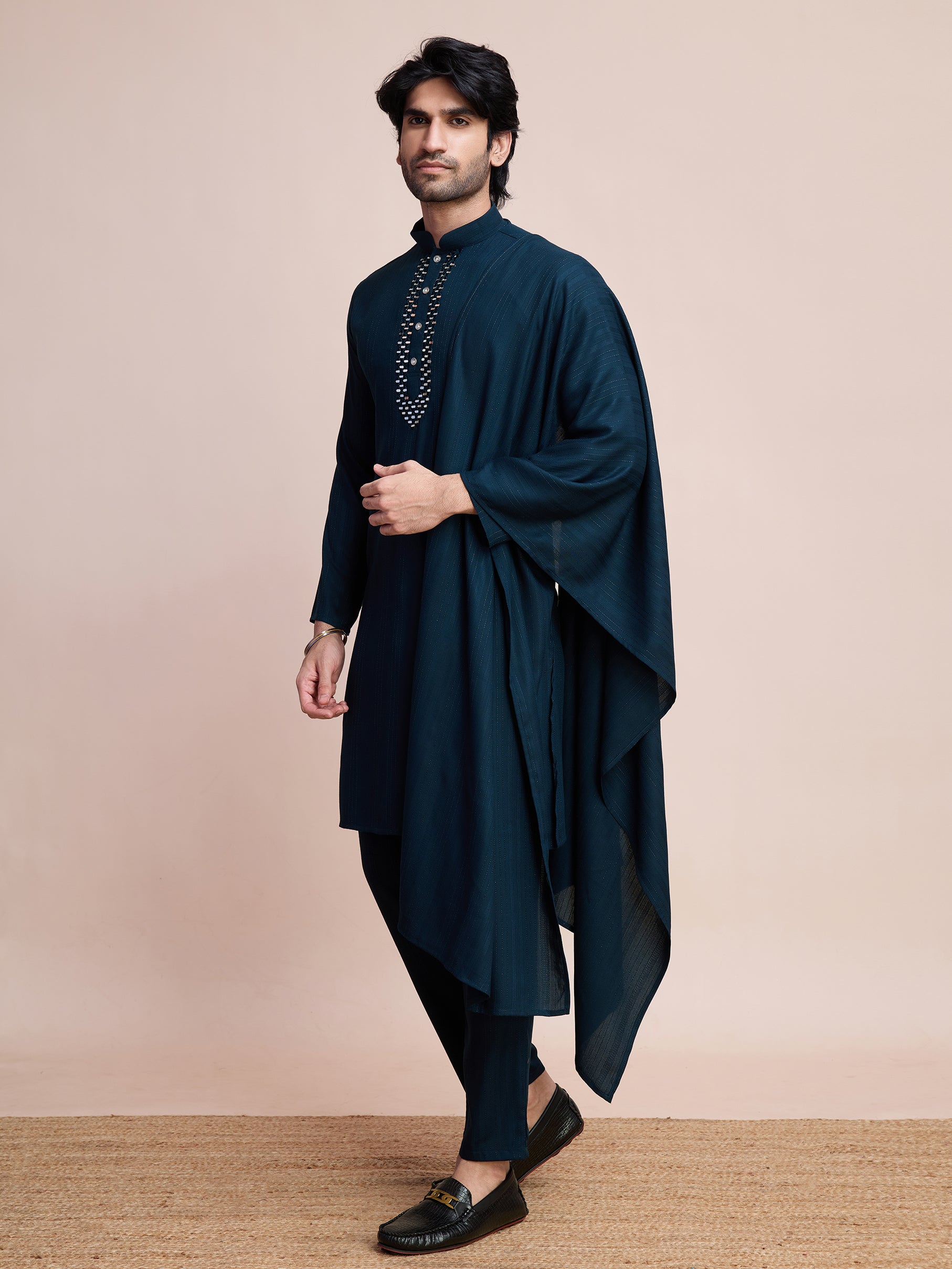 Teal Blue Viscose Kurta Payjama with Jacket – Modern Yet Ethnic