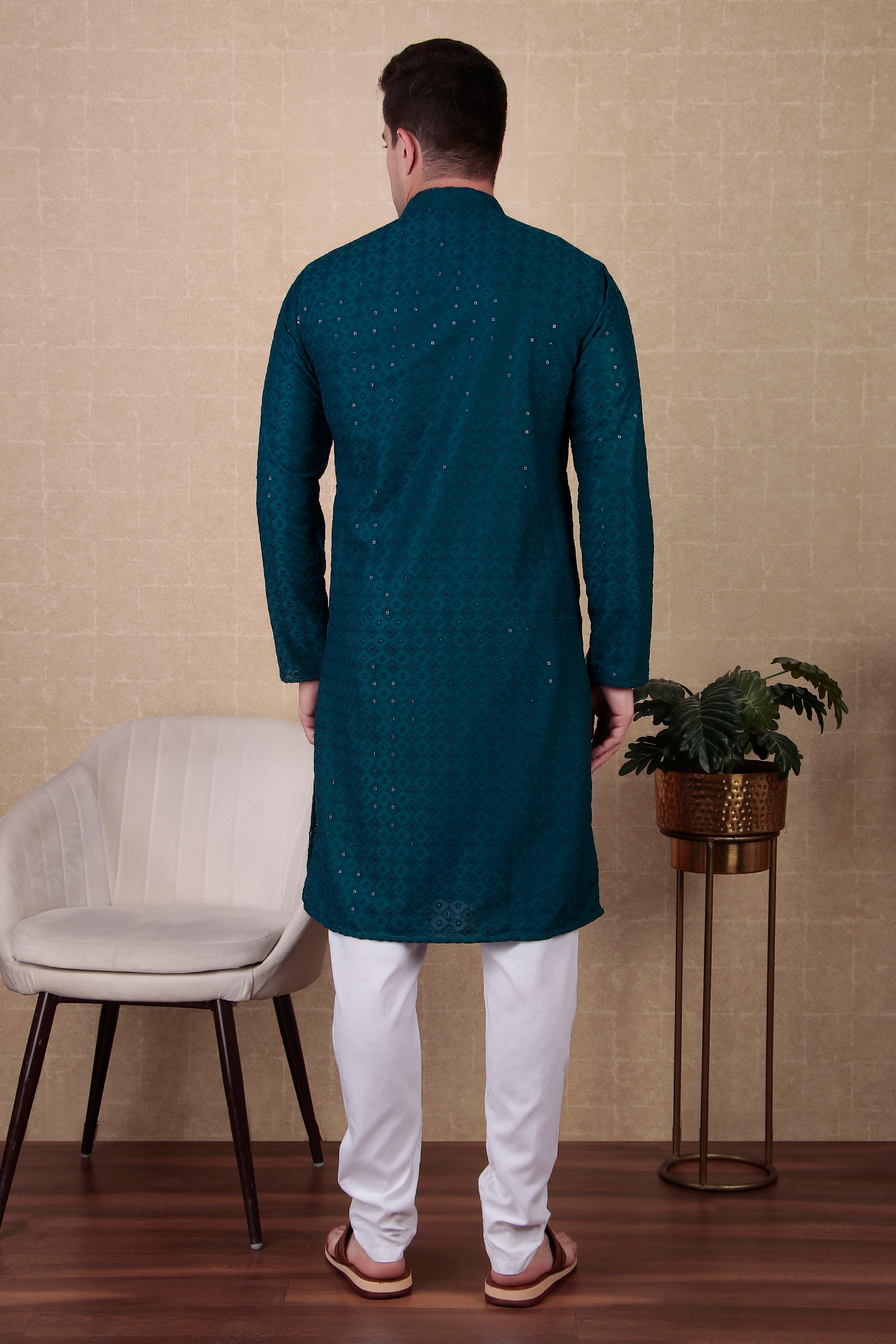 Teal Bollywood Style Kurta Payjama Set with Sequins – Eye-Catching Look