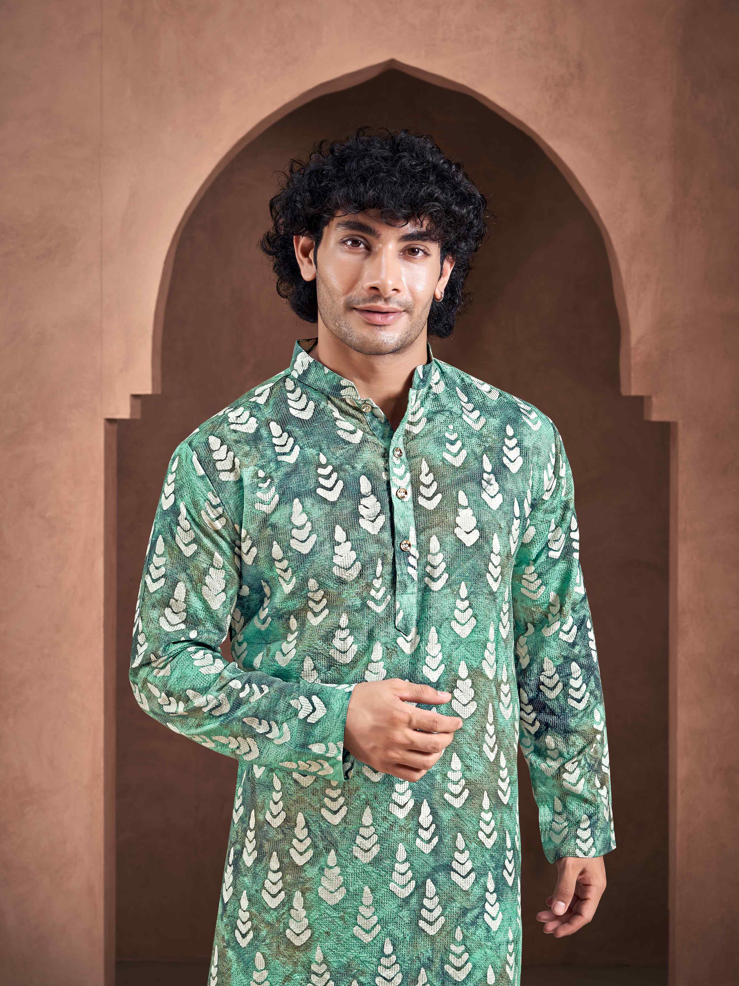 Teal Color Stylish Kurta Payjama for Men – Contemporary Festive Outfit
