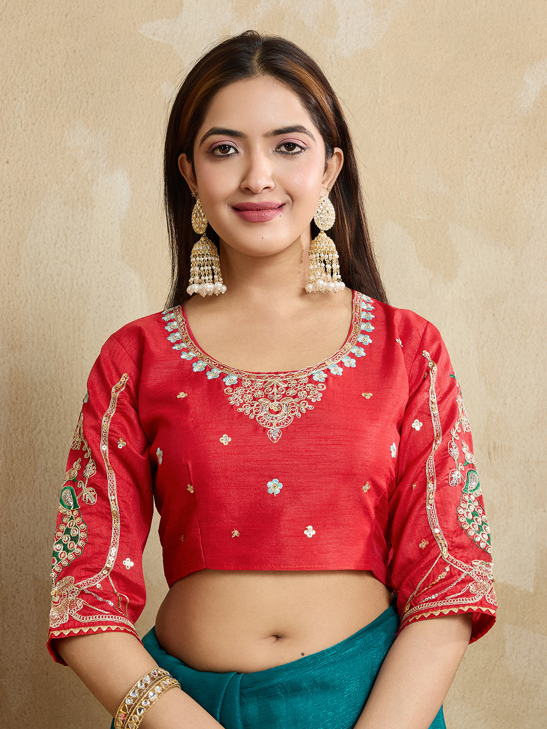 Teal Green Designer Embroidery Work Frendy Chiffon Wedding Ceremony Special Saree