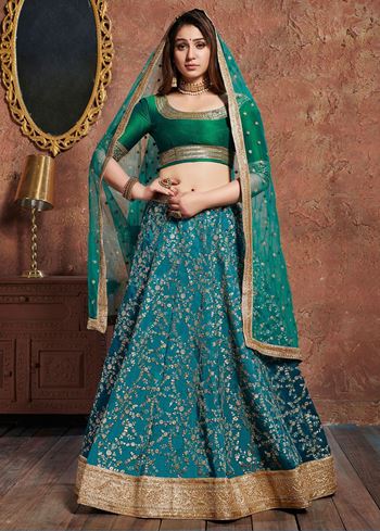 Teal Green Sequins Art Silk Wedding Lehenga Choli With Dupatta