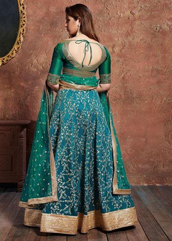 Teal Green Sequins Art Silk Wedding Lehenga Choli With Dupatta