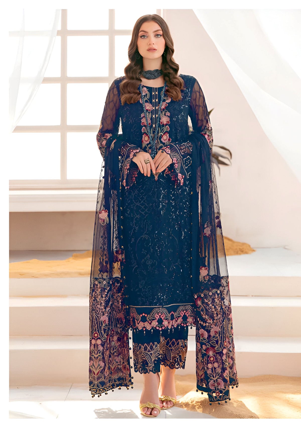 Teal Heavy Designer Suit With Heavy Embroidery Work
