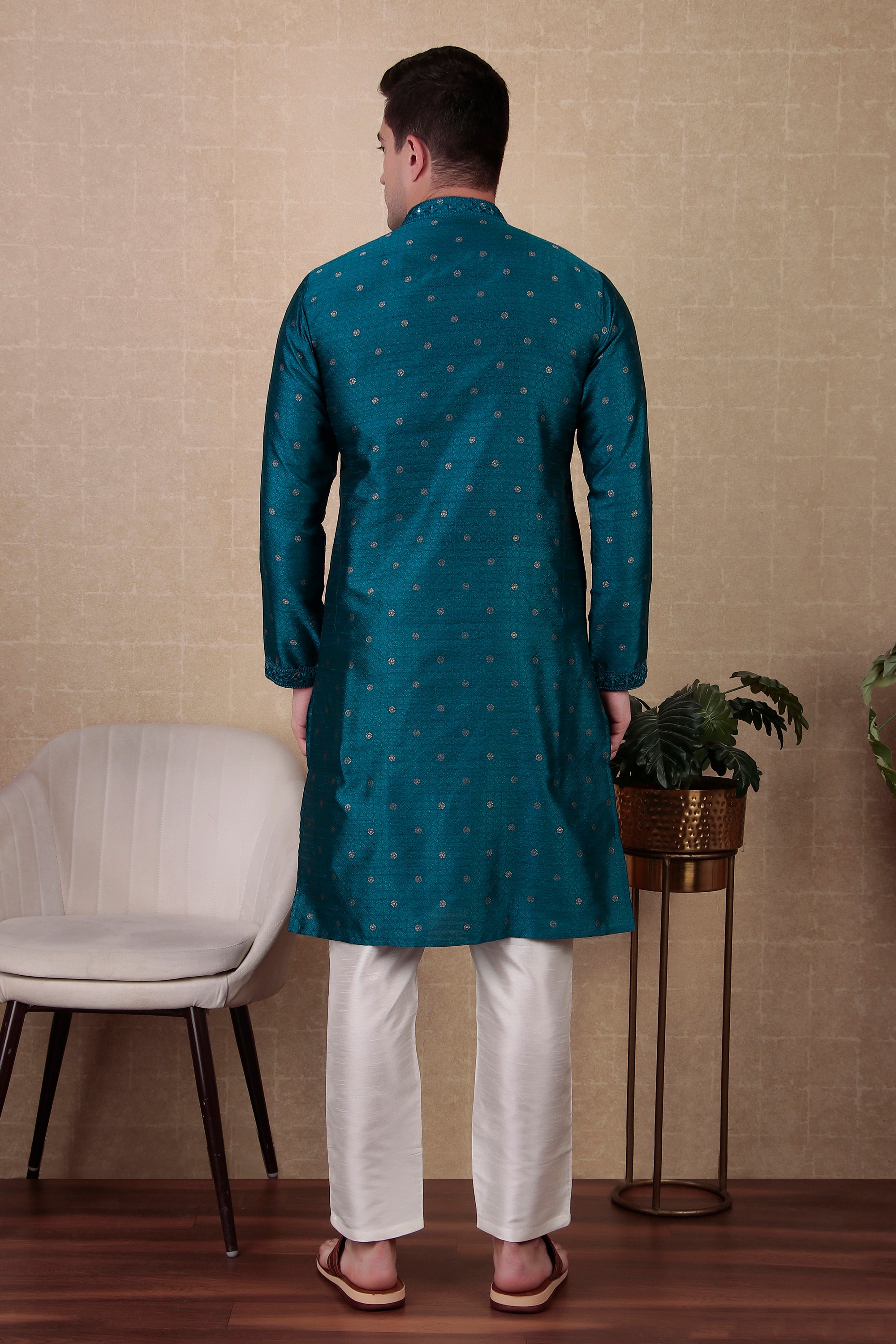 Teal Jacquard Silk Kurta Payjama – Unique and Stylish