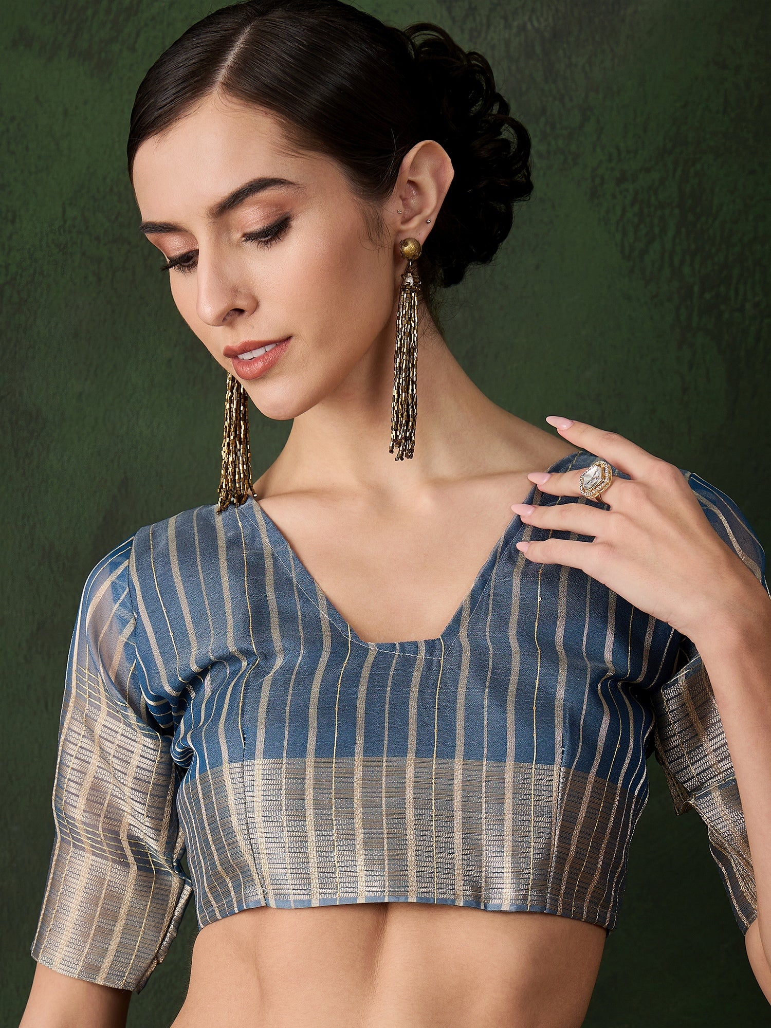 Teal Khadi Organza Ethnic Woven Designer Saree For Festive Looks